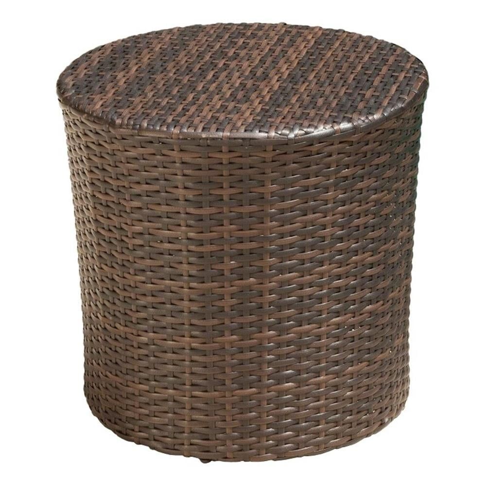 Keaton Multi-Brown Wicker Barrel Outdoor Side Table