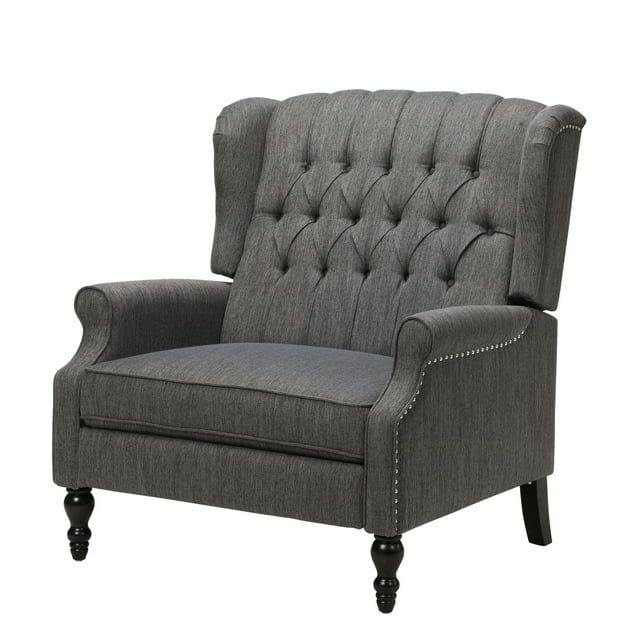 Gray Button-Tufted Wingback Oversized Recliner with Faux Wood Frame