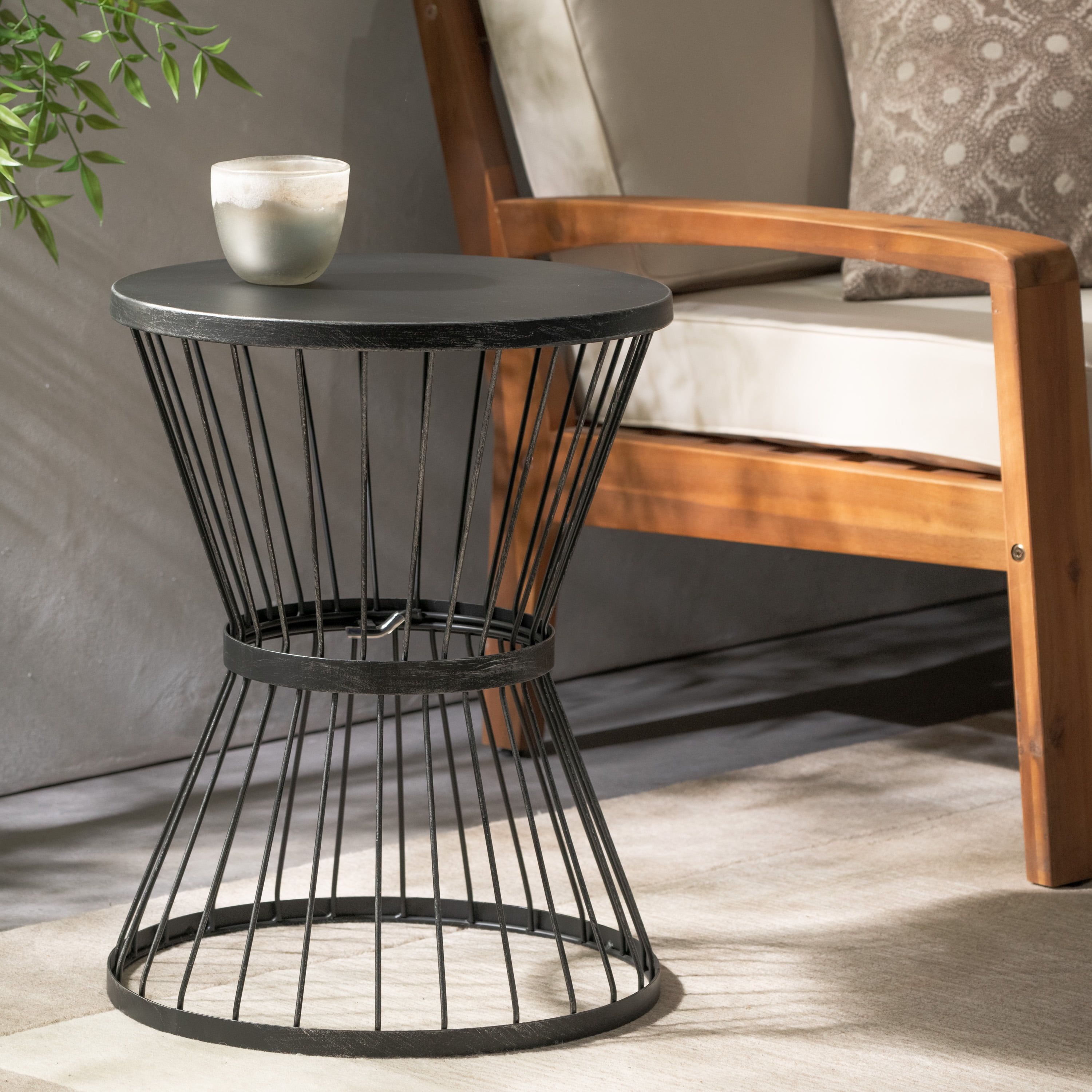 Lassen Matte Black Iron 16" Outdoor Side Table