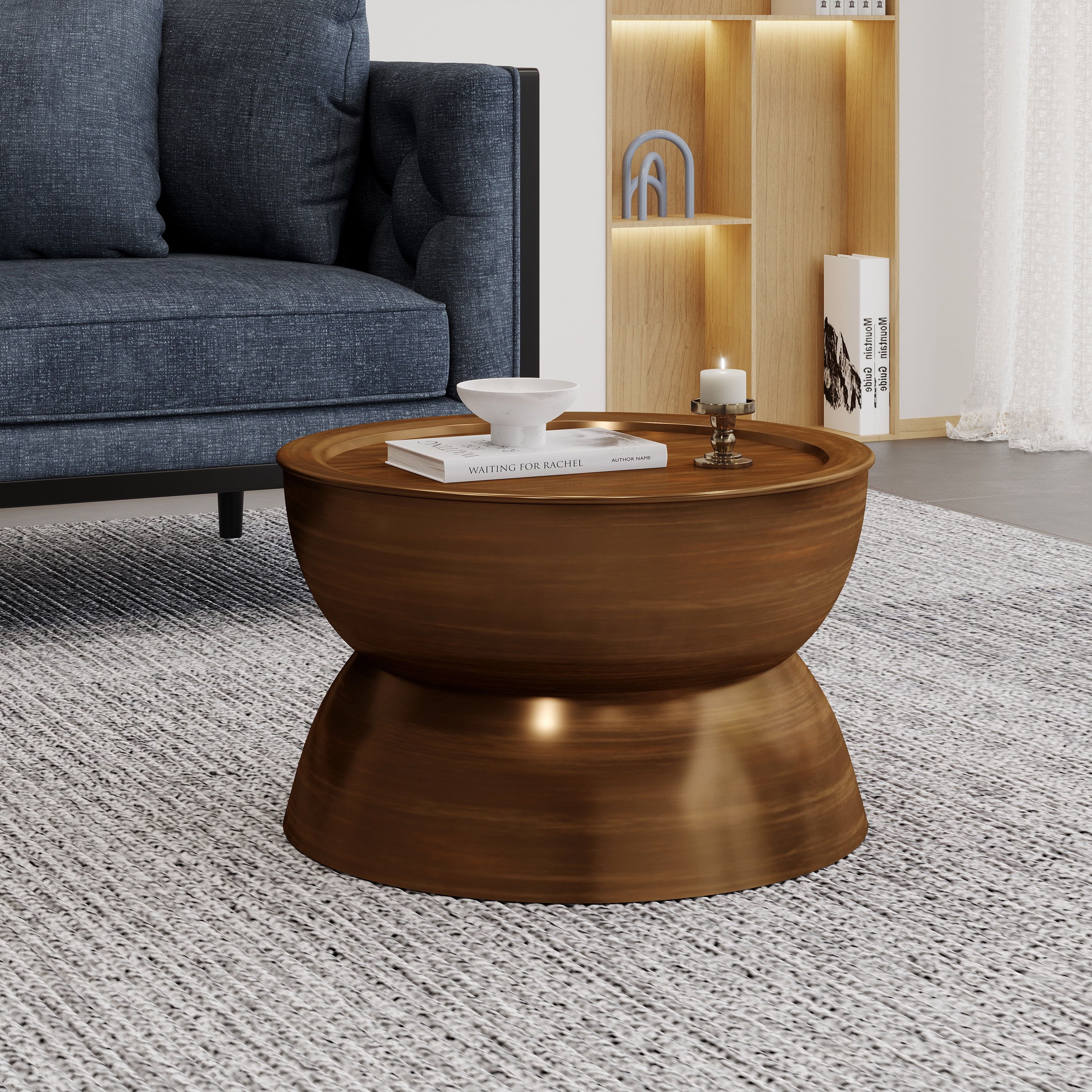 Manville Round Brushed Antique Bronze Metal Coffee Table