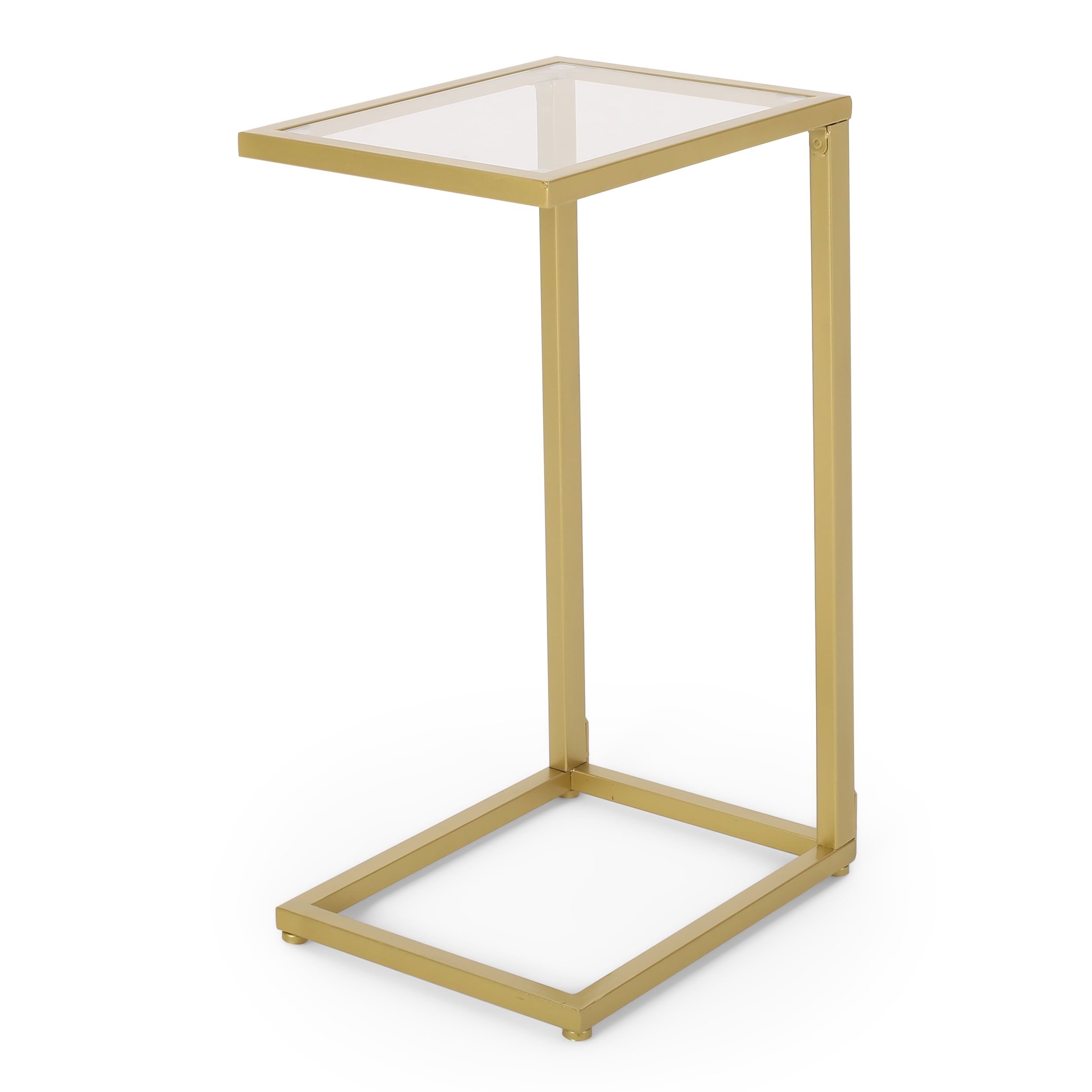 Gold and Clear Tempered Glass C-Shape Side Table