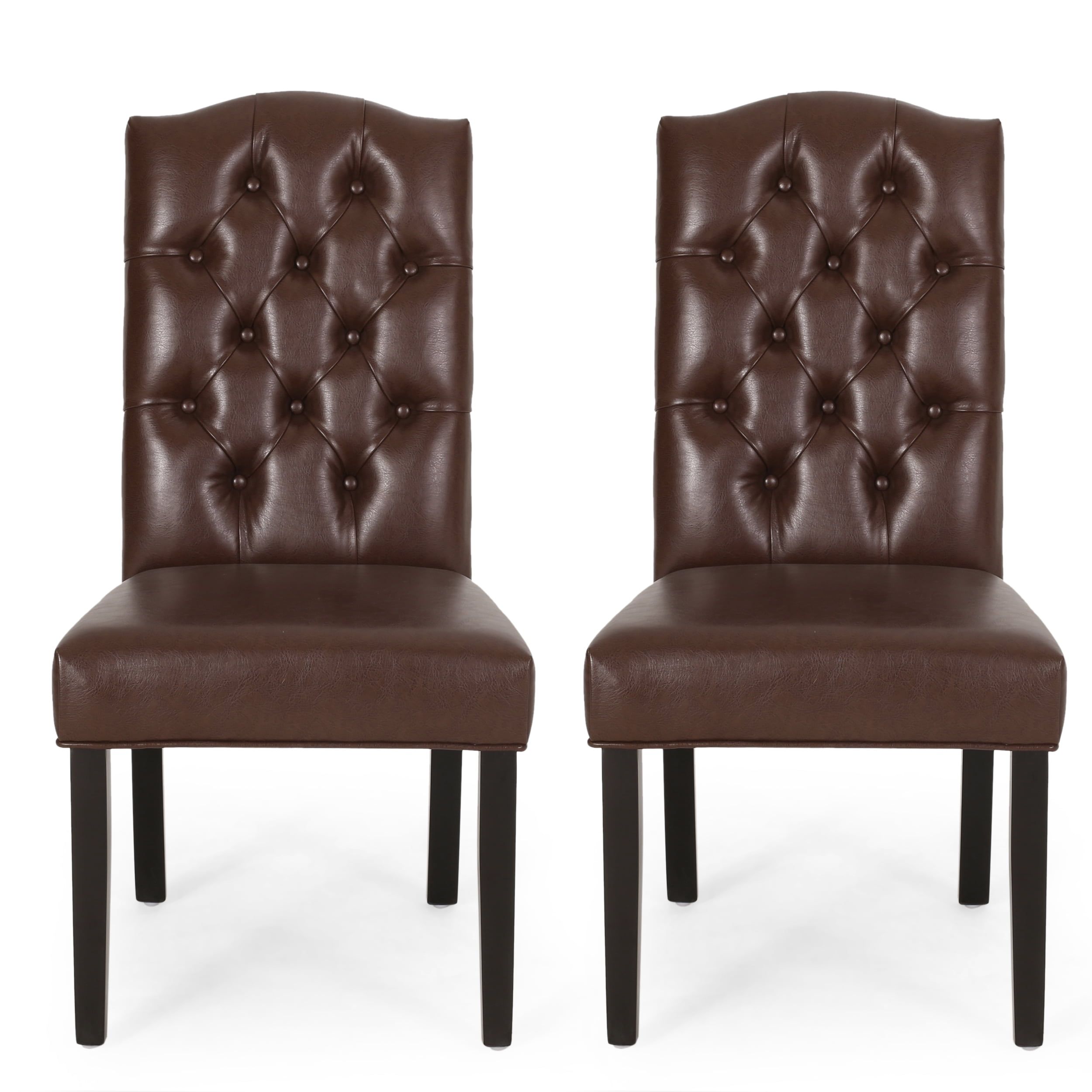 High-Back Dark Brown Faux Leather Upholstered Side Chairs, Set of 2