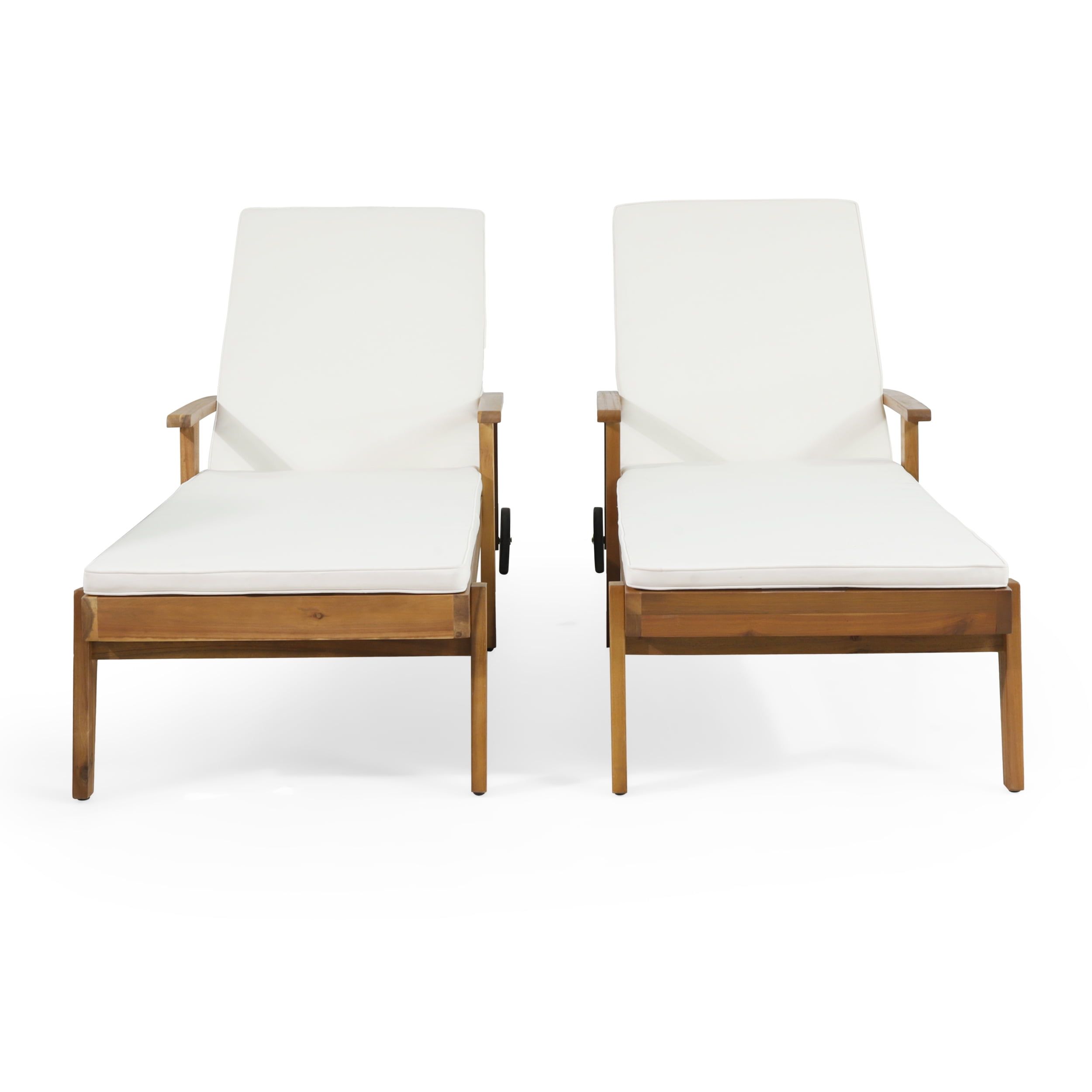 Teak and Cream Adjustable Outdoor Chaise Lounge Set with Cushions