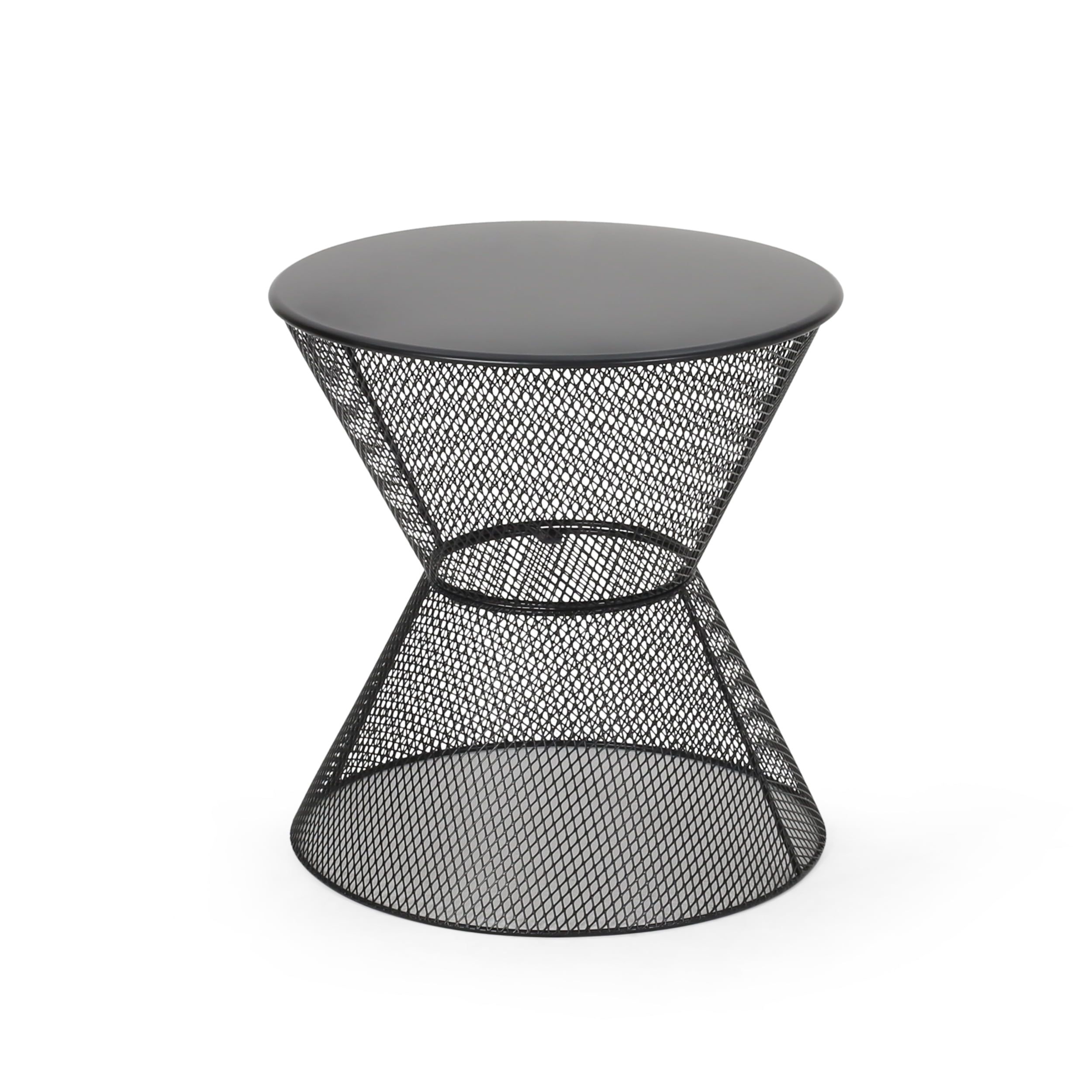 Matte Black Iron Hourglass Outdoor Accent Table, 17.75"