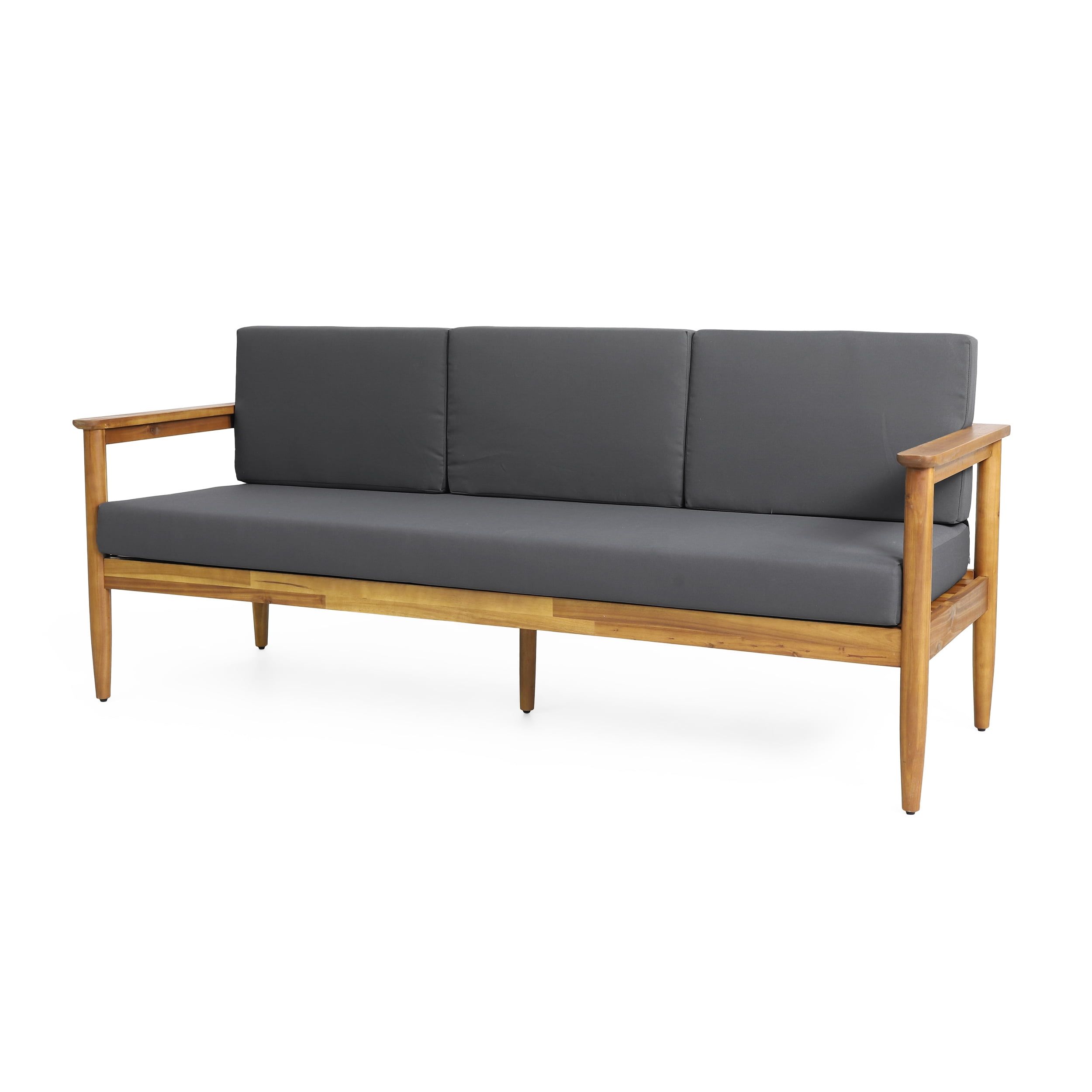 Teak Wood Outdoor Sofa with Dark Gray Cushions