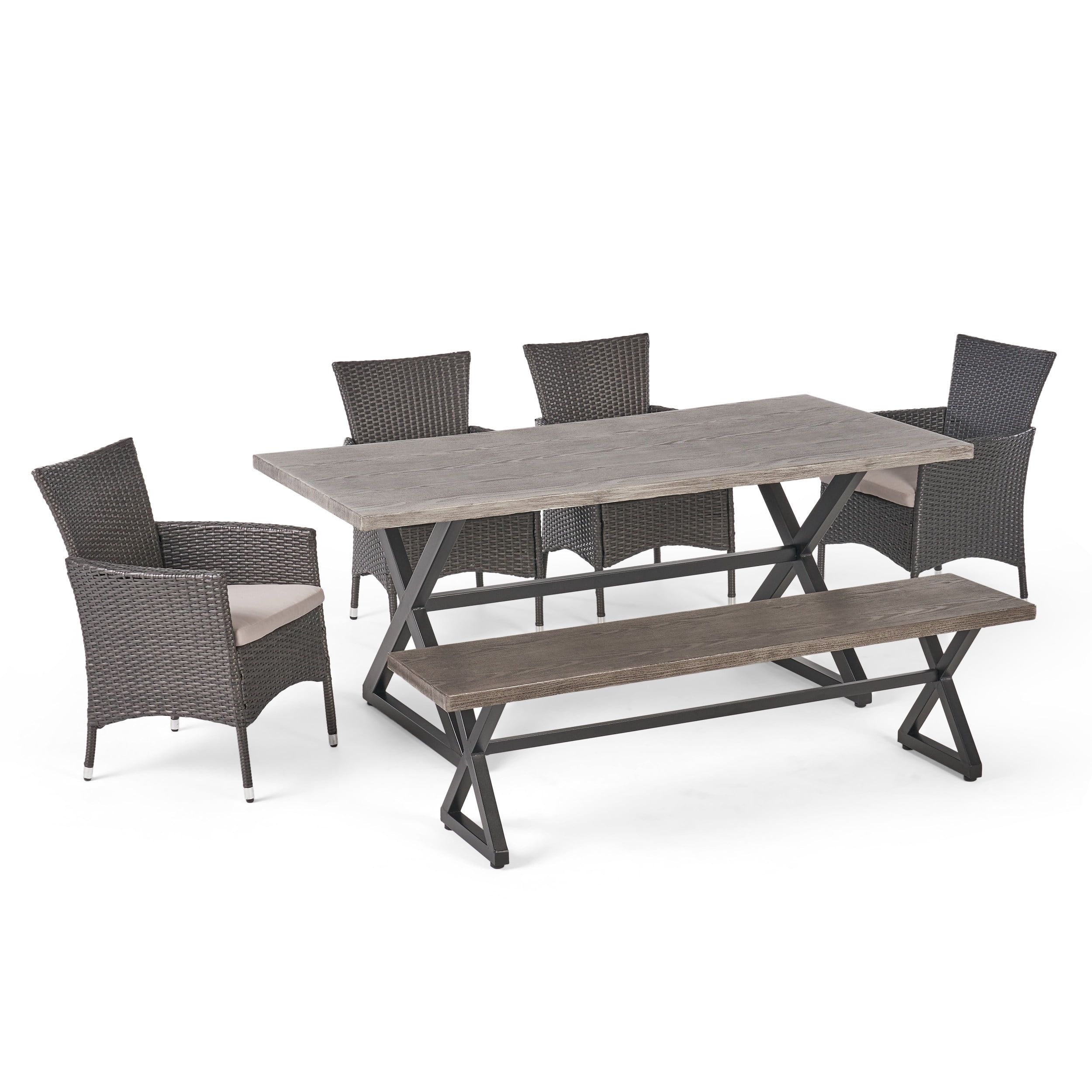 Gray 6-Piece Aluminum and Wicker Patio Dining Set with Silver Cushions