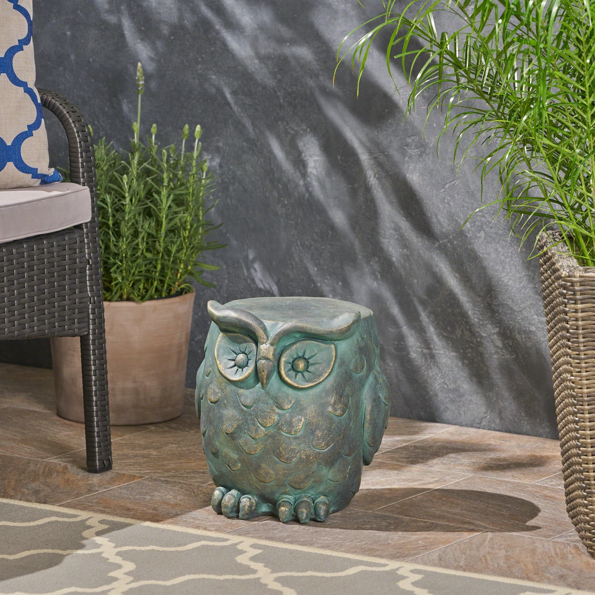 Gold Patina 12.5" Owl Garden Stool in Lightweight Concrete