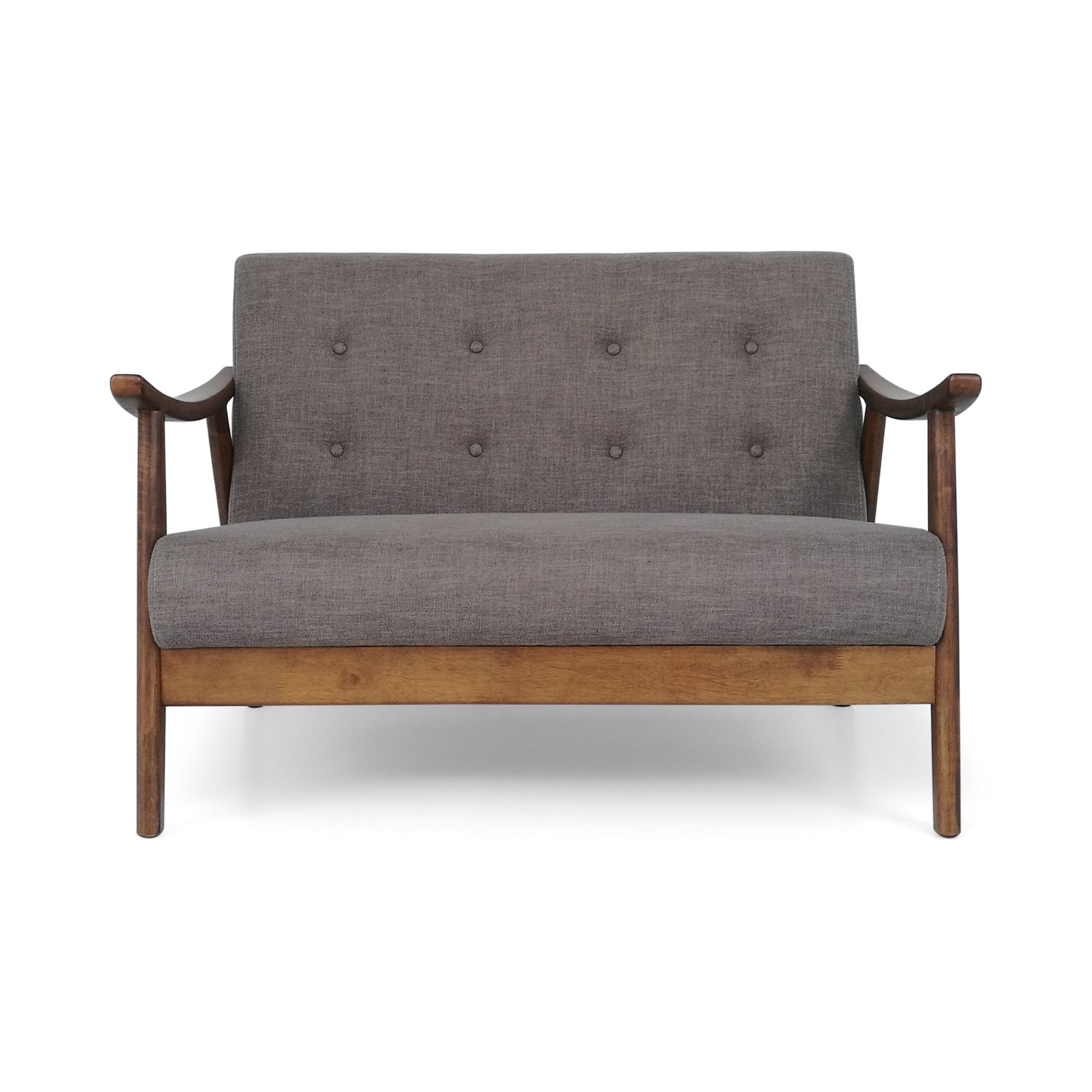 Dark Gray Tufted Fabric Settee with Wood Frame