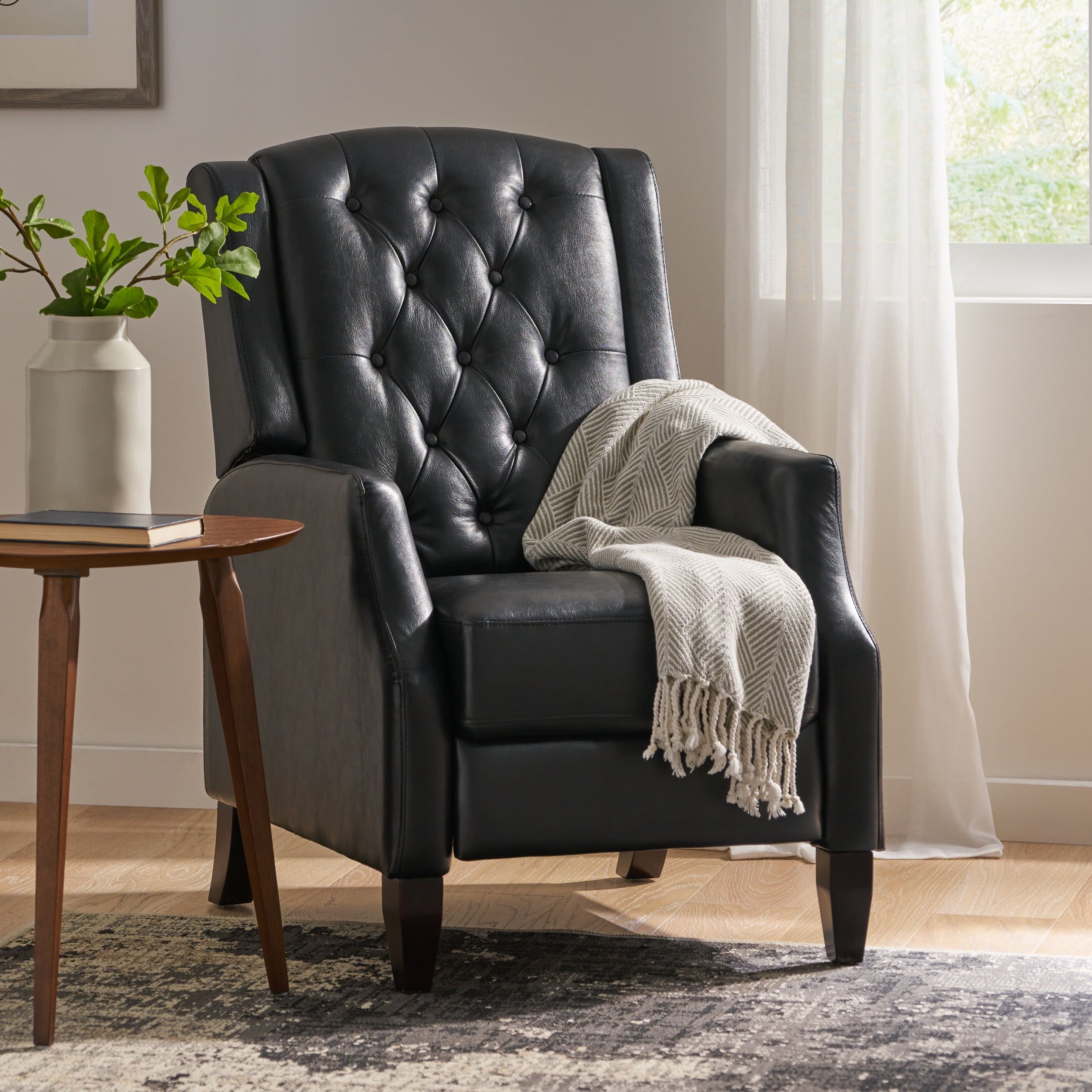 Midnight Black and Dark Brown Faux Leather Recliner