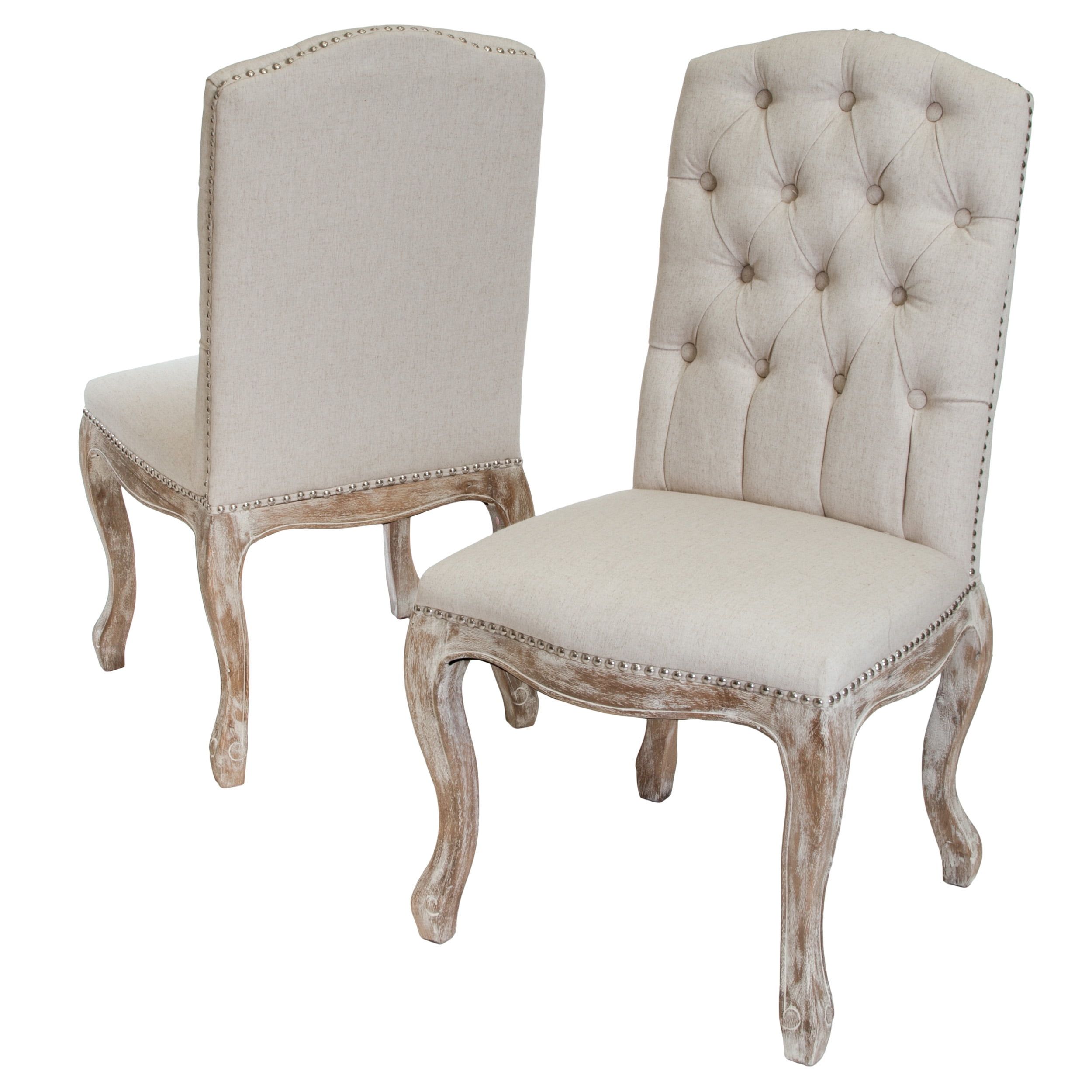 Beige Tufted Velvet Upholstered Side Chairs with Wood Legs, Set of 2