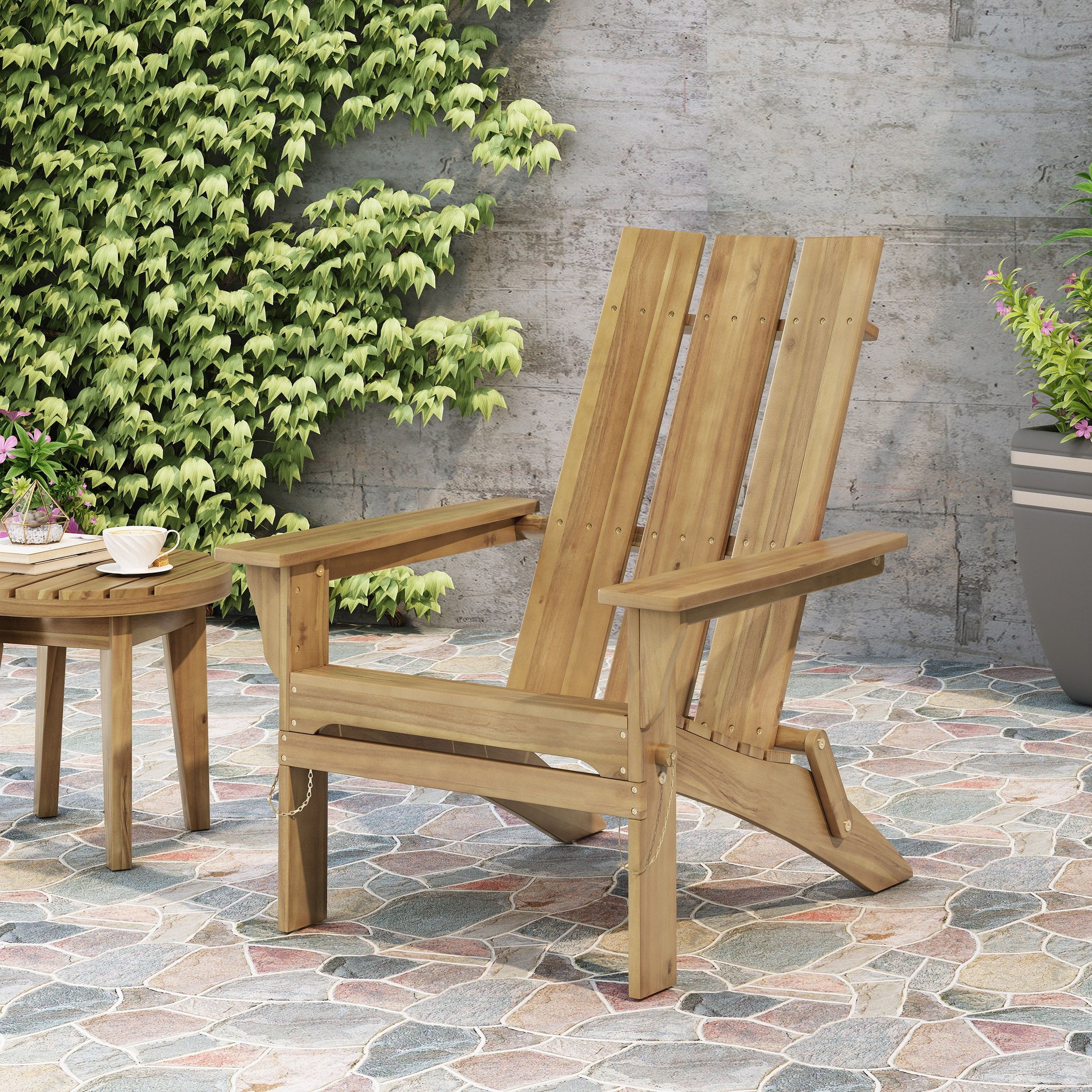 Natural Stained Medium Brown Wood Foldable Adirondack Chair