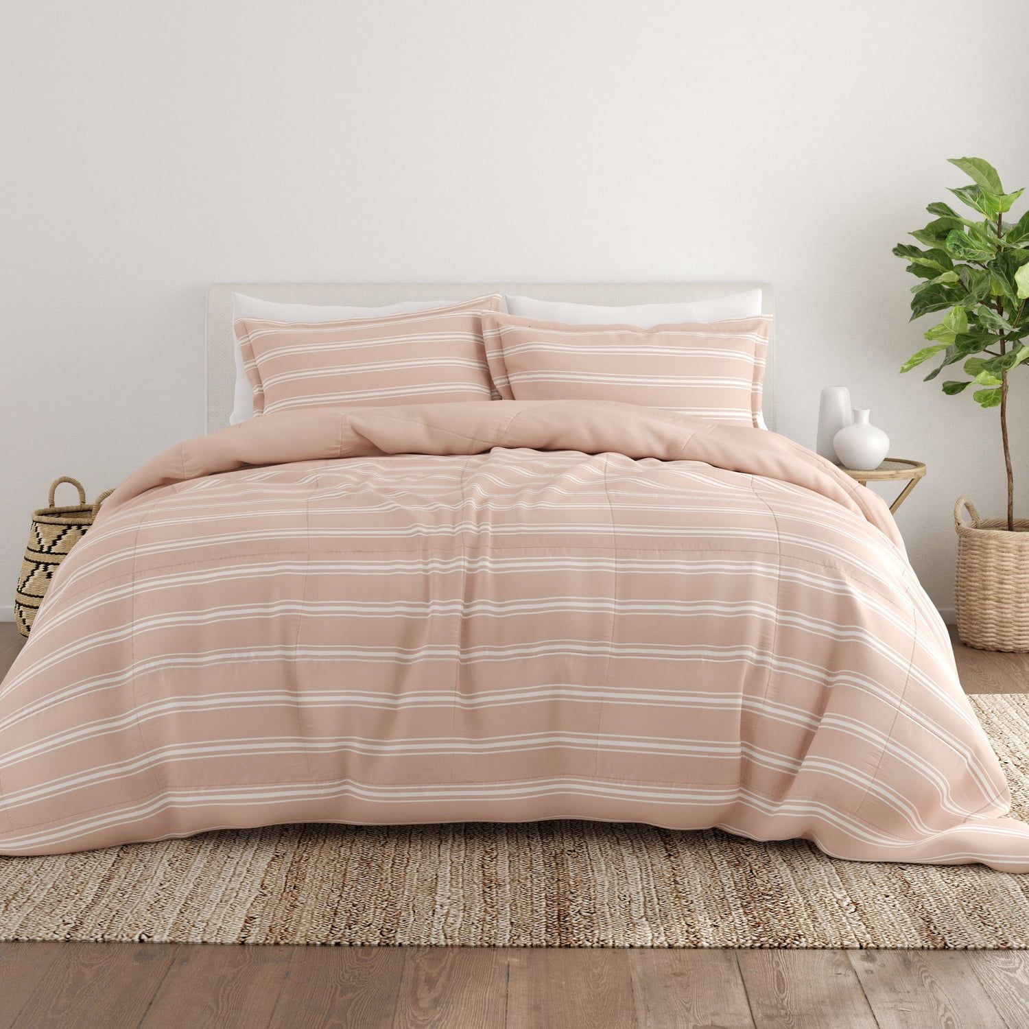 Twin Rose Striped Reversible Down Alternative Comforter Set