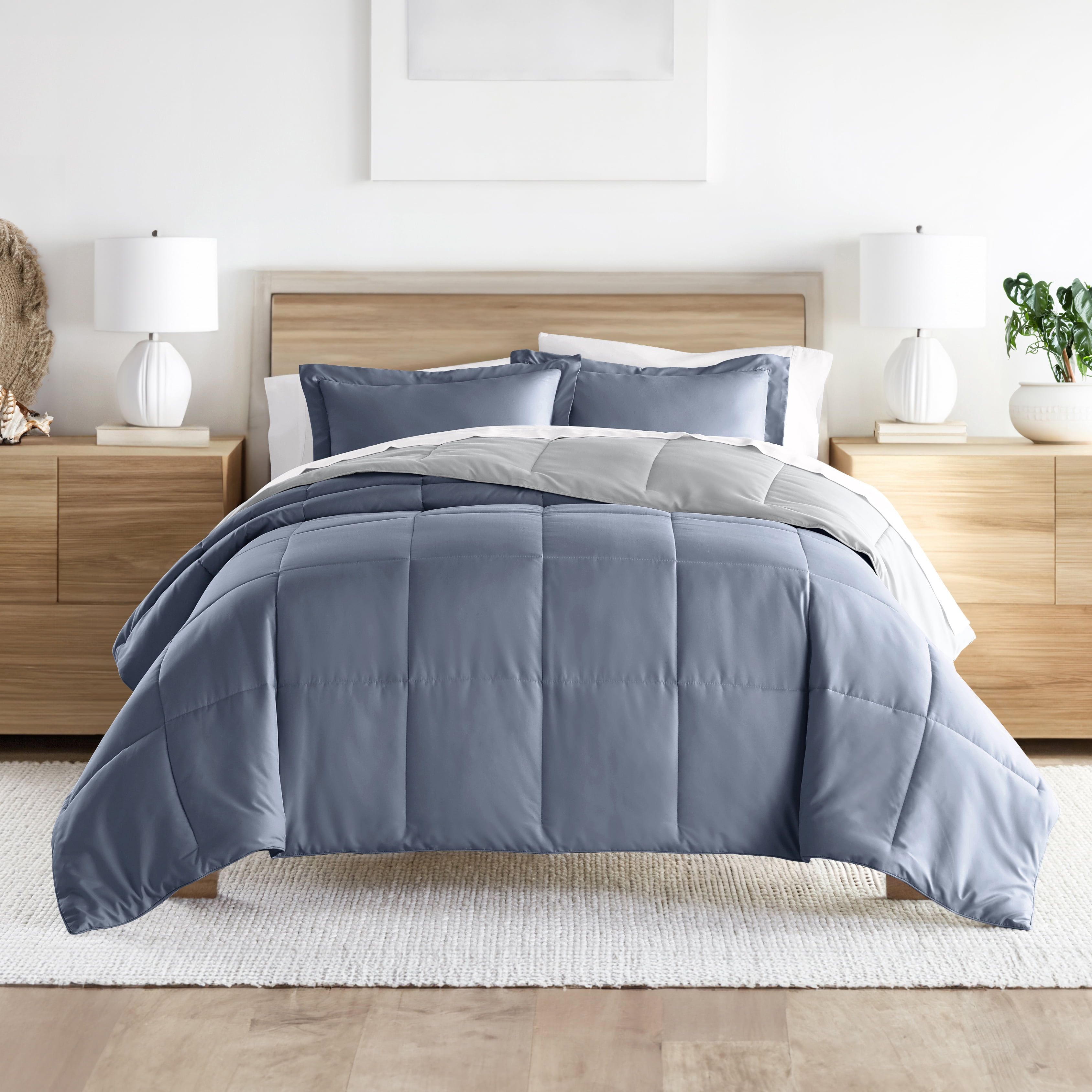 Twin Stone and Light Gray Reversible Down Alternative Comforter Set