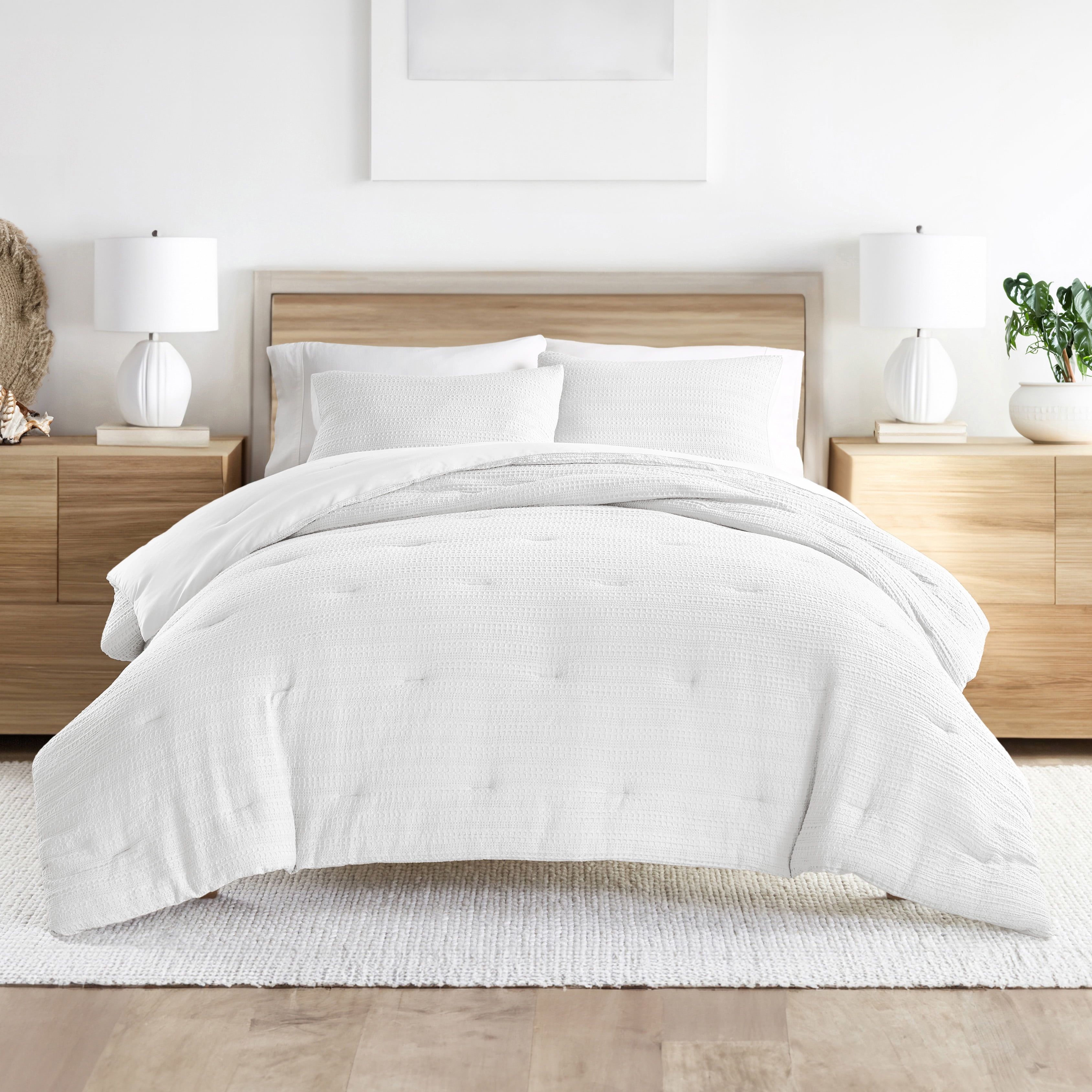 Twin White Organic Down Alternative Waffle Weave Comforter Set