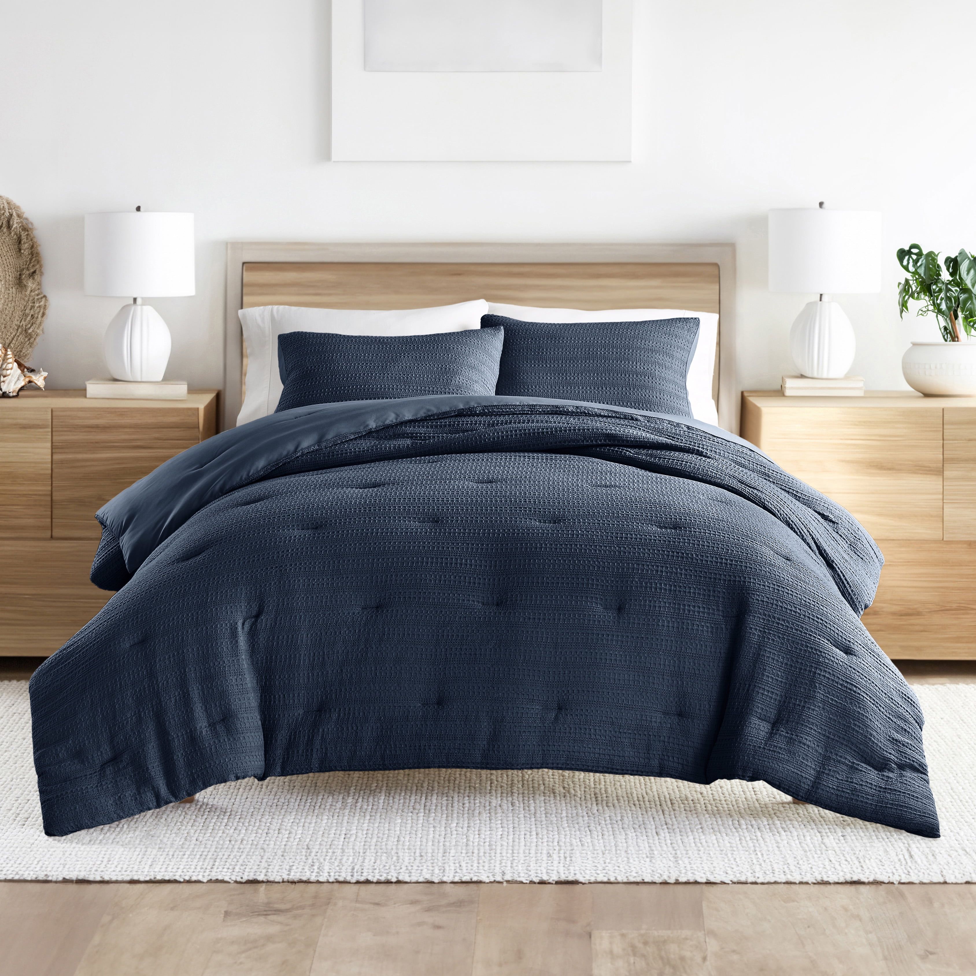 Navy Waffle Weave Down Alternative Comforter Set, Twin/Twin-XL