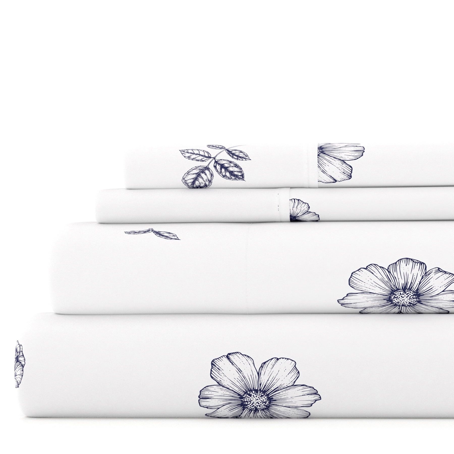 Twin Blue Floral Microfiber Sheet Set