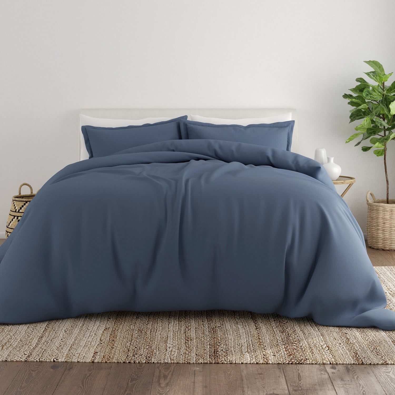 Stone Blue Microfiber Full/Queen Duvet Cover Set with Pillow Shams