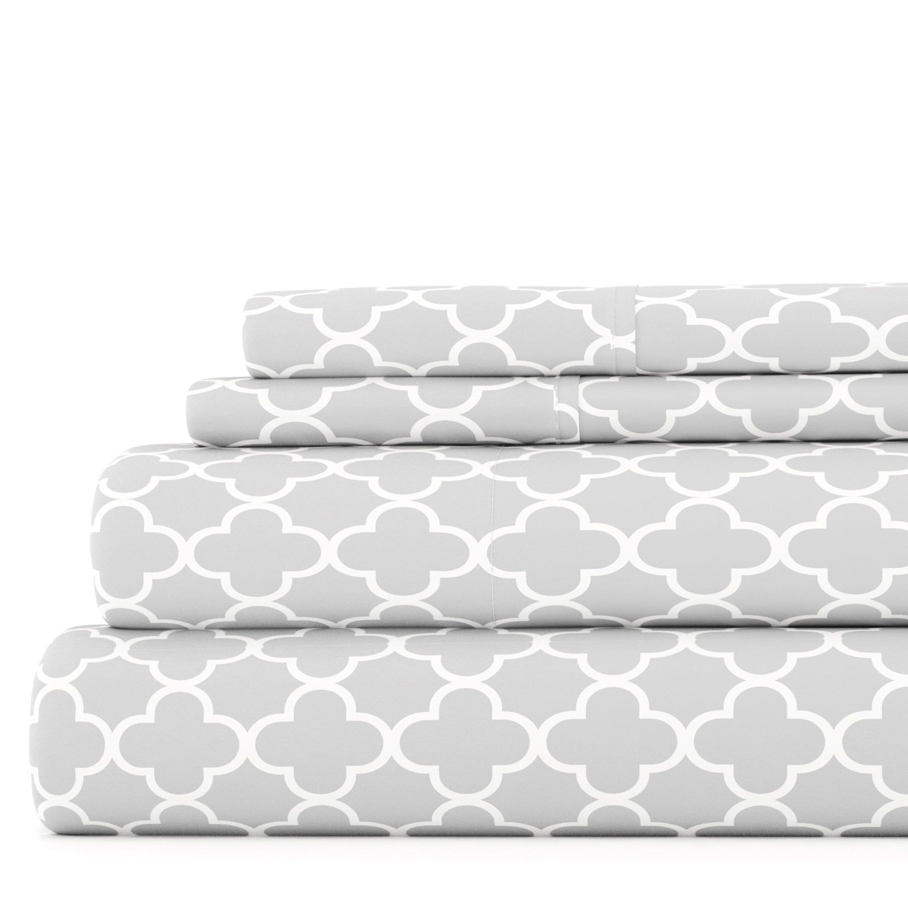 Gray Quatrefoil Queen Microfiber 4-Piece Bedding Set