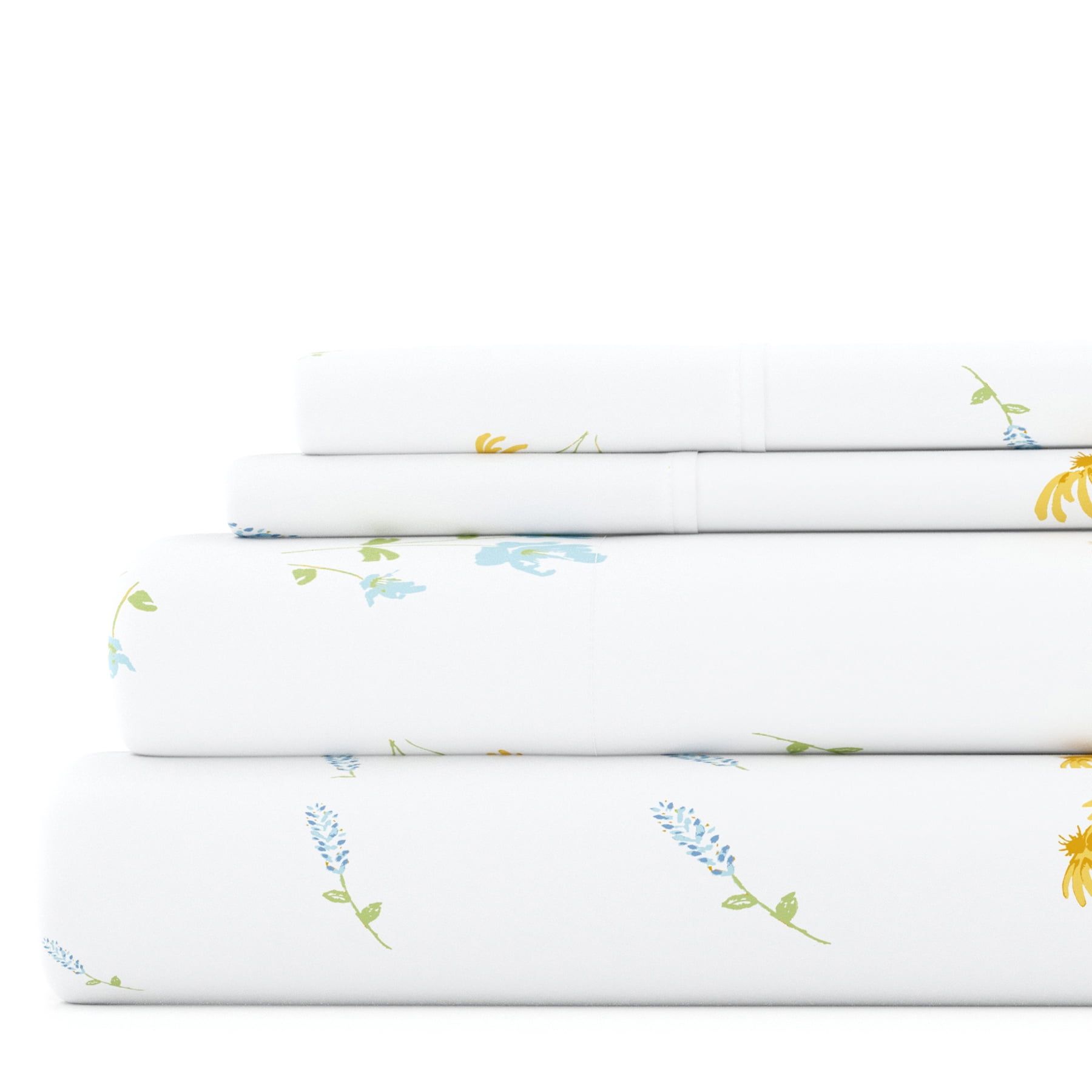 Queen Light Blue Floral Microfiber Deep Pocket Sheet Set