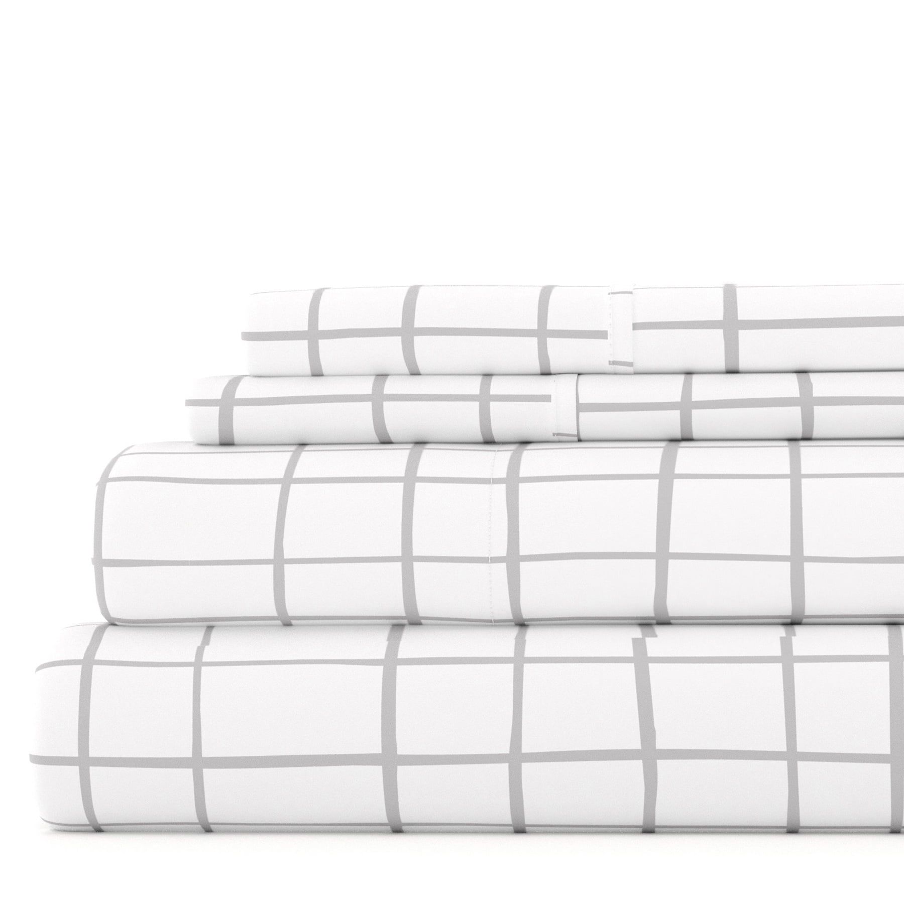 King Size Light Gray and White Cotton Polyester Microfiber Sheet Set