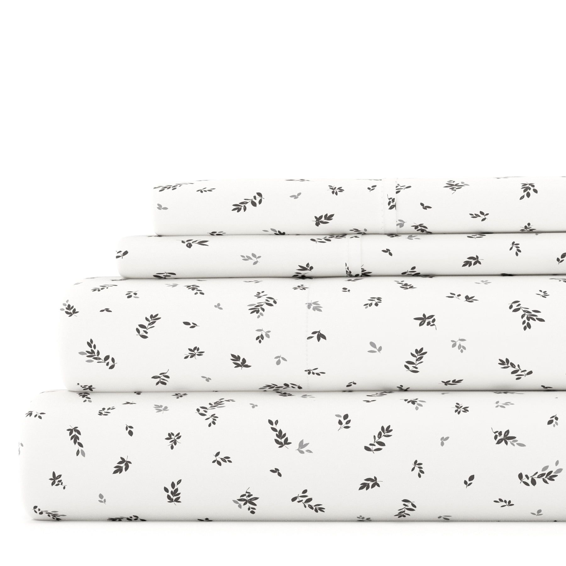 King Gray Floral Cotton Polyester Microfiber Deep Pocket Sheet Set