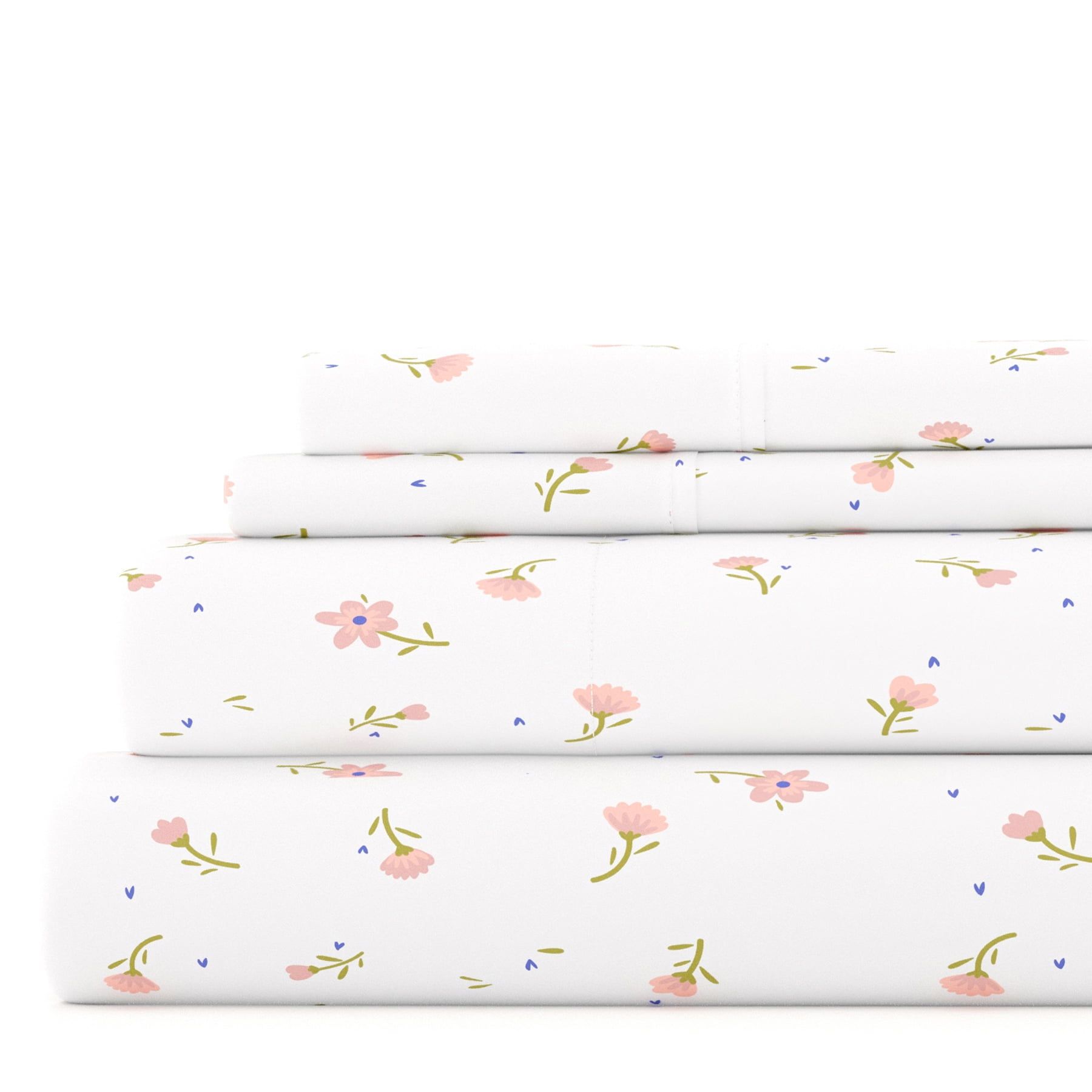 Queen Pink Floral Cotton Polyester Microfiber Sheet Set