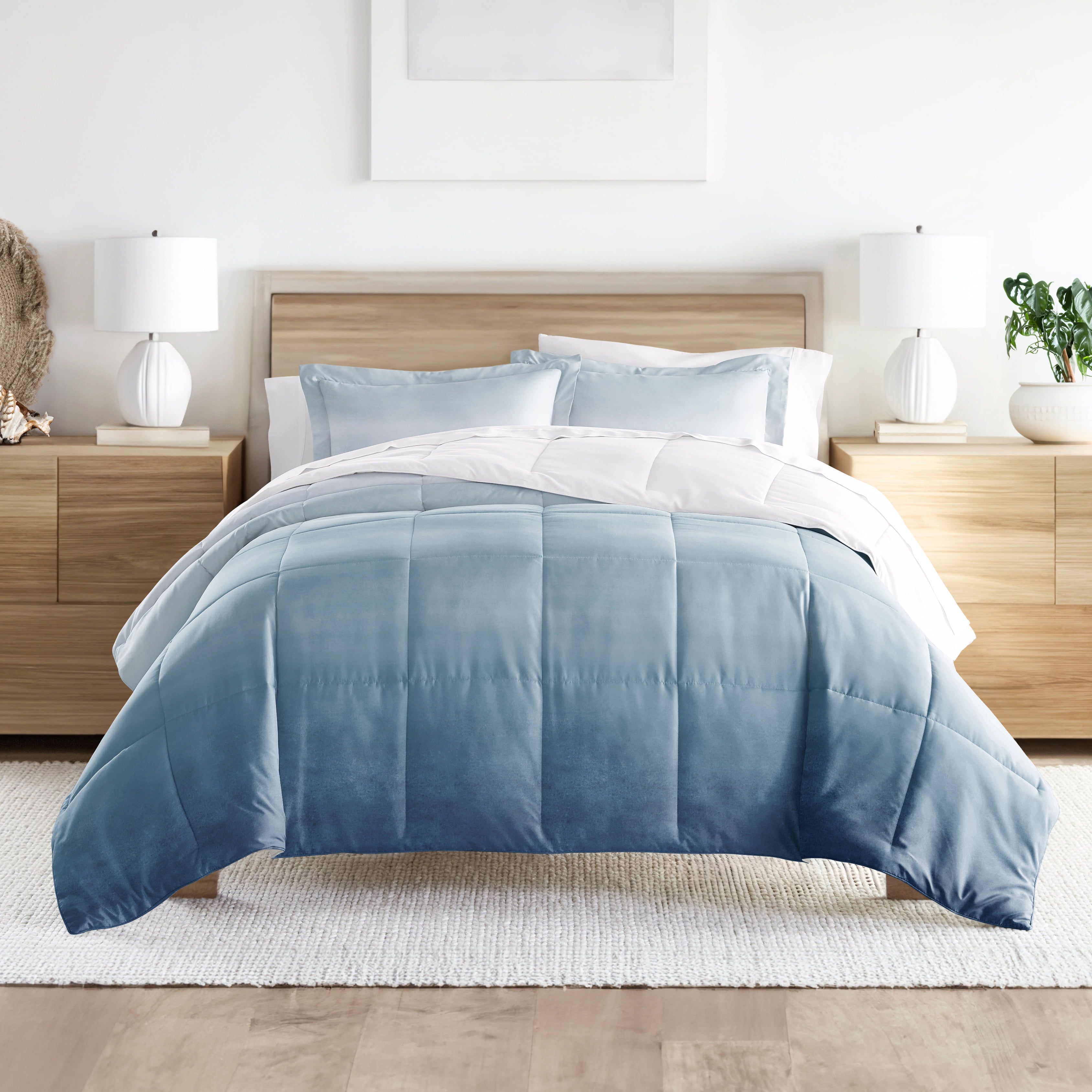 Twin Blue Down Alternative Reversible Comforter Set