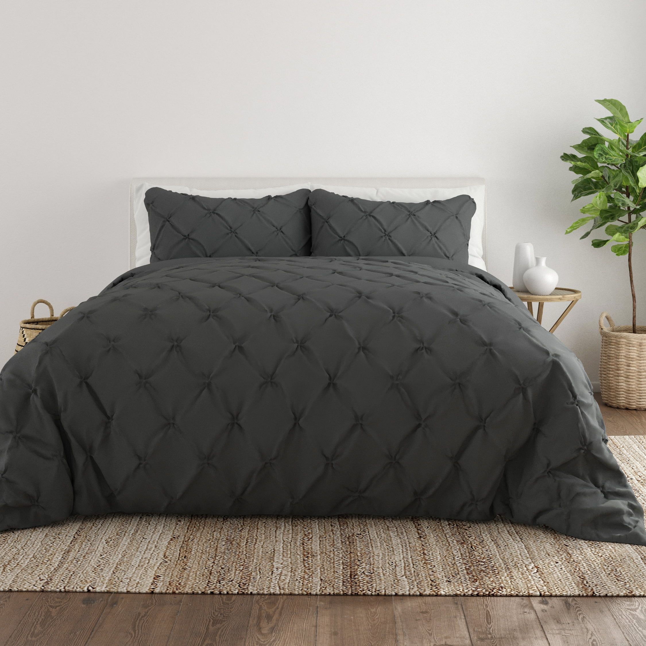 Gray Pintuck Microfiber Full/Queen Duvet Cover Set