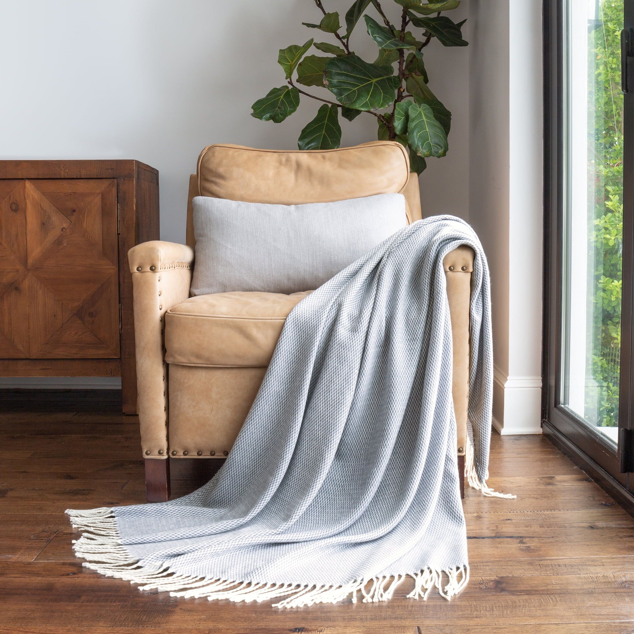 Classic Herringbone Dusk Blue Acrylic Throw Blanket 60"x50"