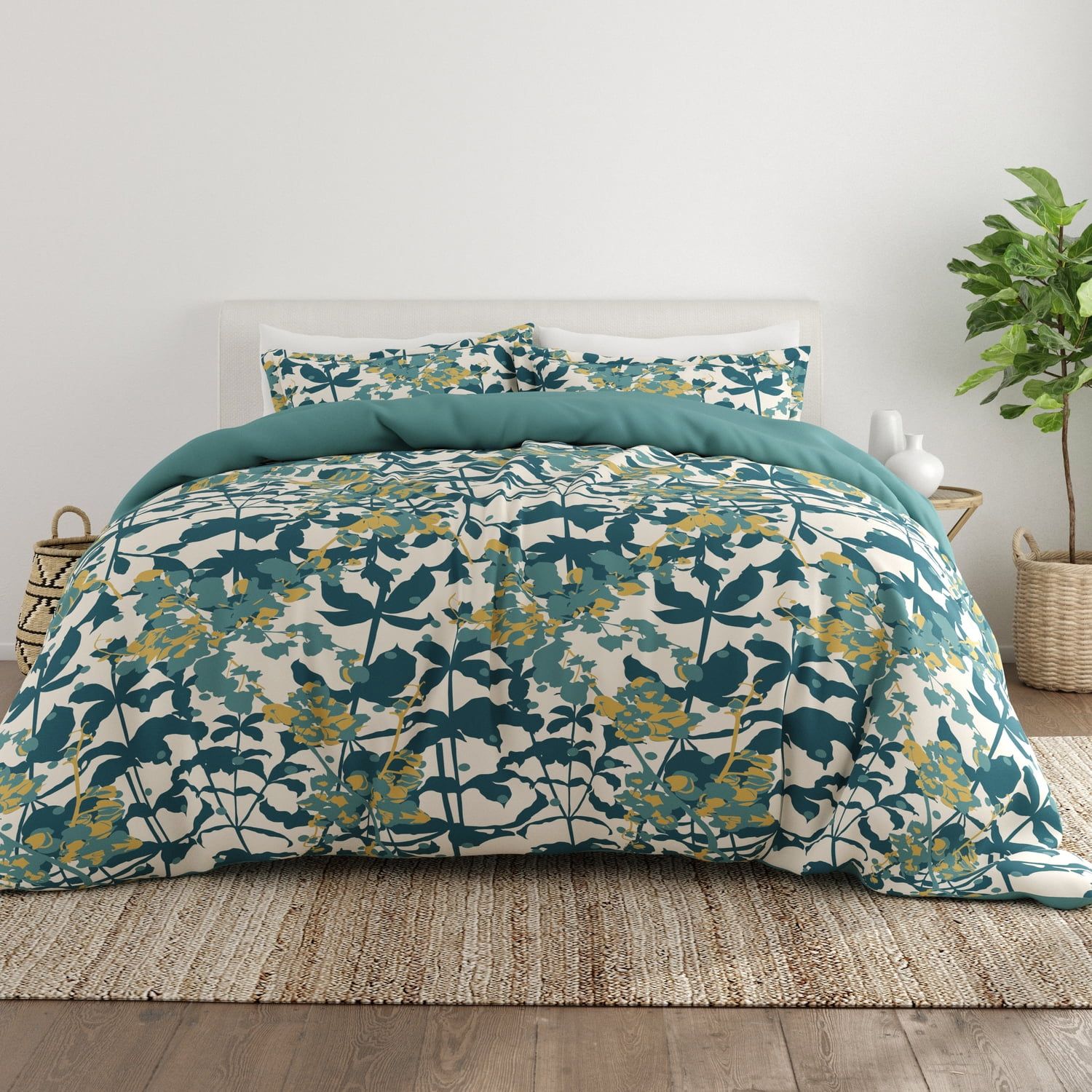 Teal Boho Flower Reversible King/Cal King Duvet Cover Set