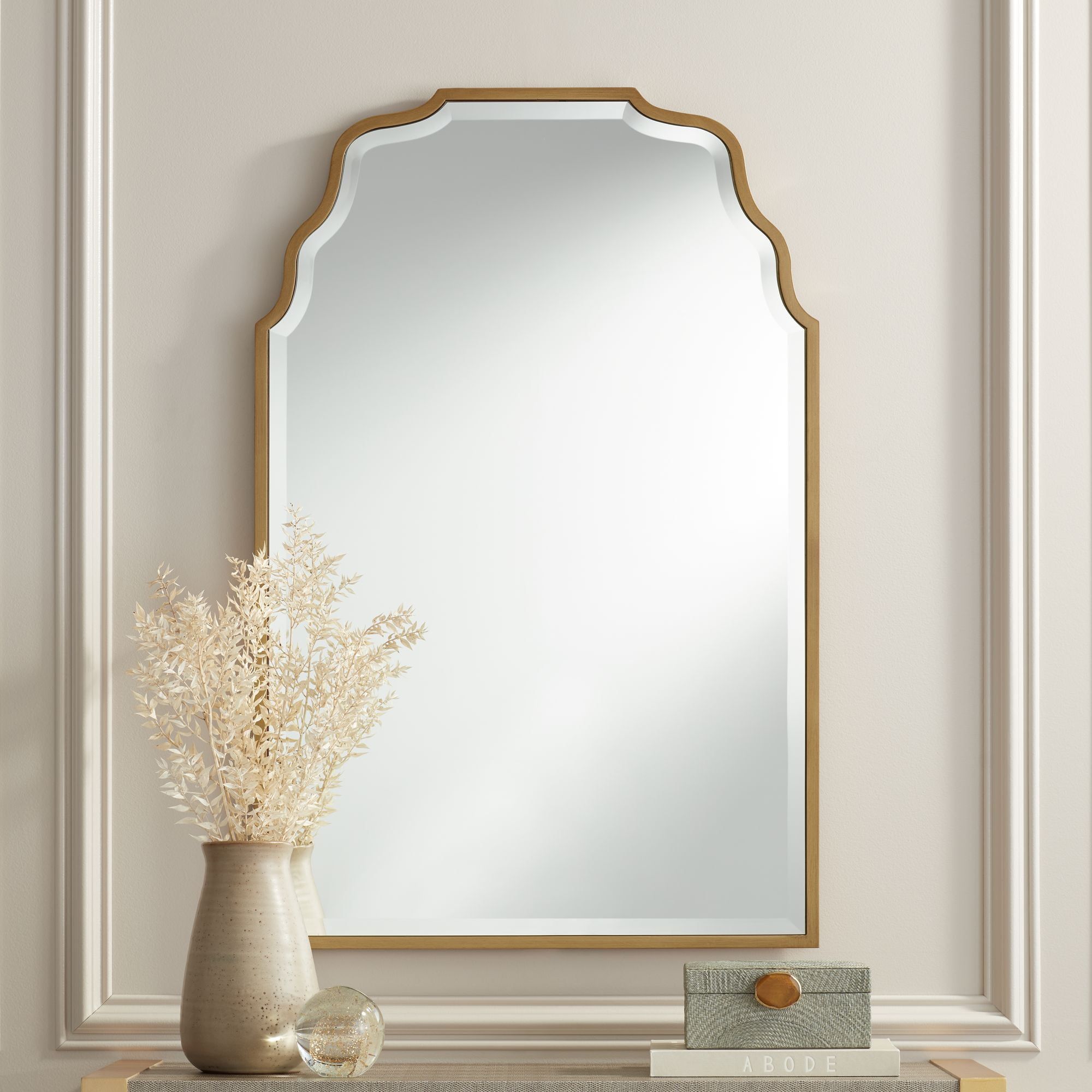 Elegant Waved Arch Gold & Wood Rectangular Wall Mirror 45"