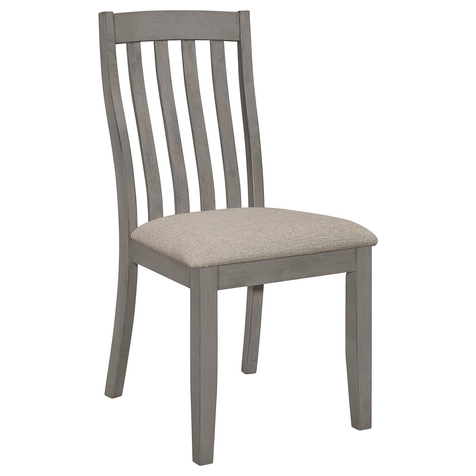 Coastal Grey Upholstered Slat Back Side Chair with Beige Seat