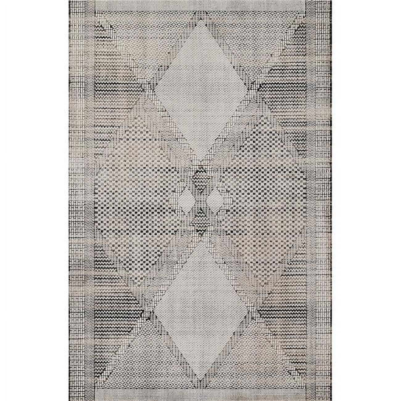 Black and Ivory Geometric 4' x 6' Synthetic Area Rug