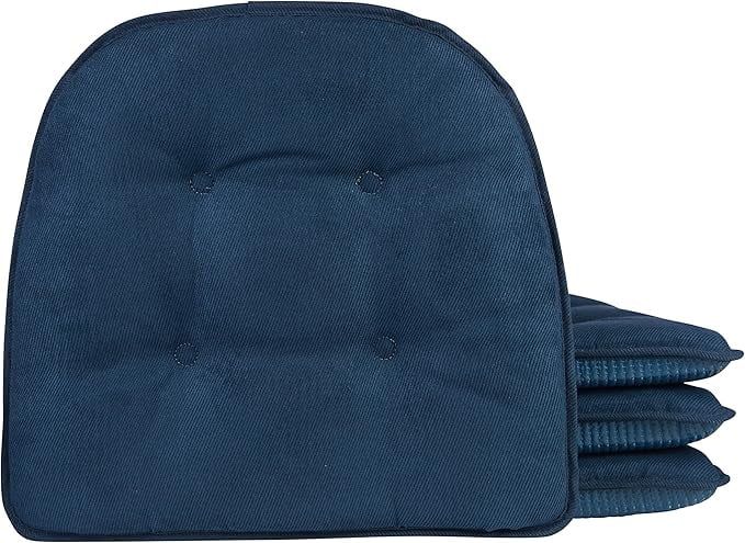 Indigo Blue Polyester Non-Slip Tufted Chair Cushions, Set of 4