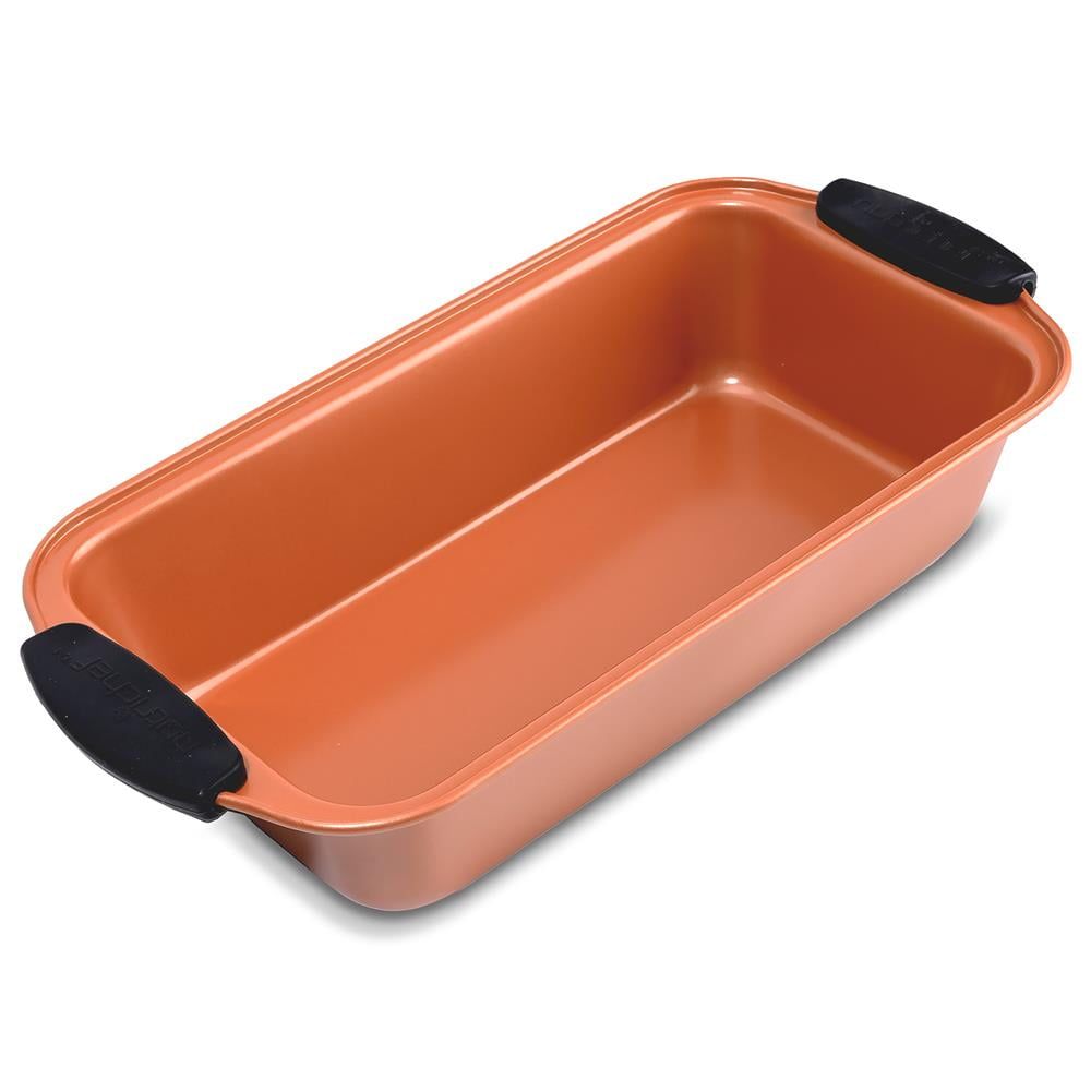 Copper Non-Stick Carbon Steel Loaf Pan with Blue Handles