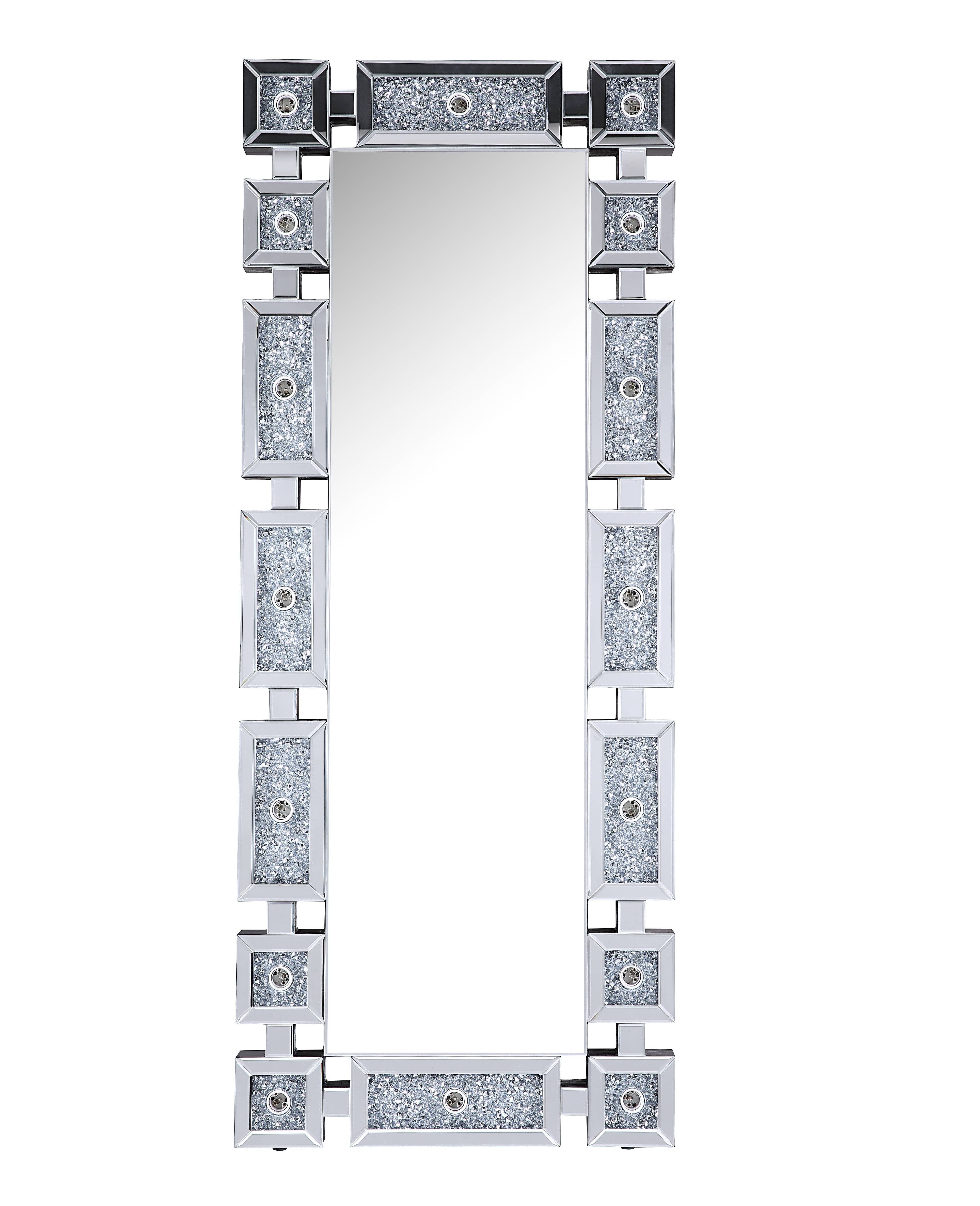 65'' Rectangular Wood Frame Floor Mirror with LED and Faux Diamonds