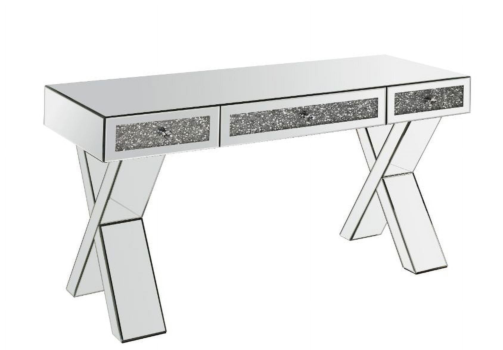 Glamorous Clear Glass 39" Writing Desk with Faux Diamond Inlay