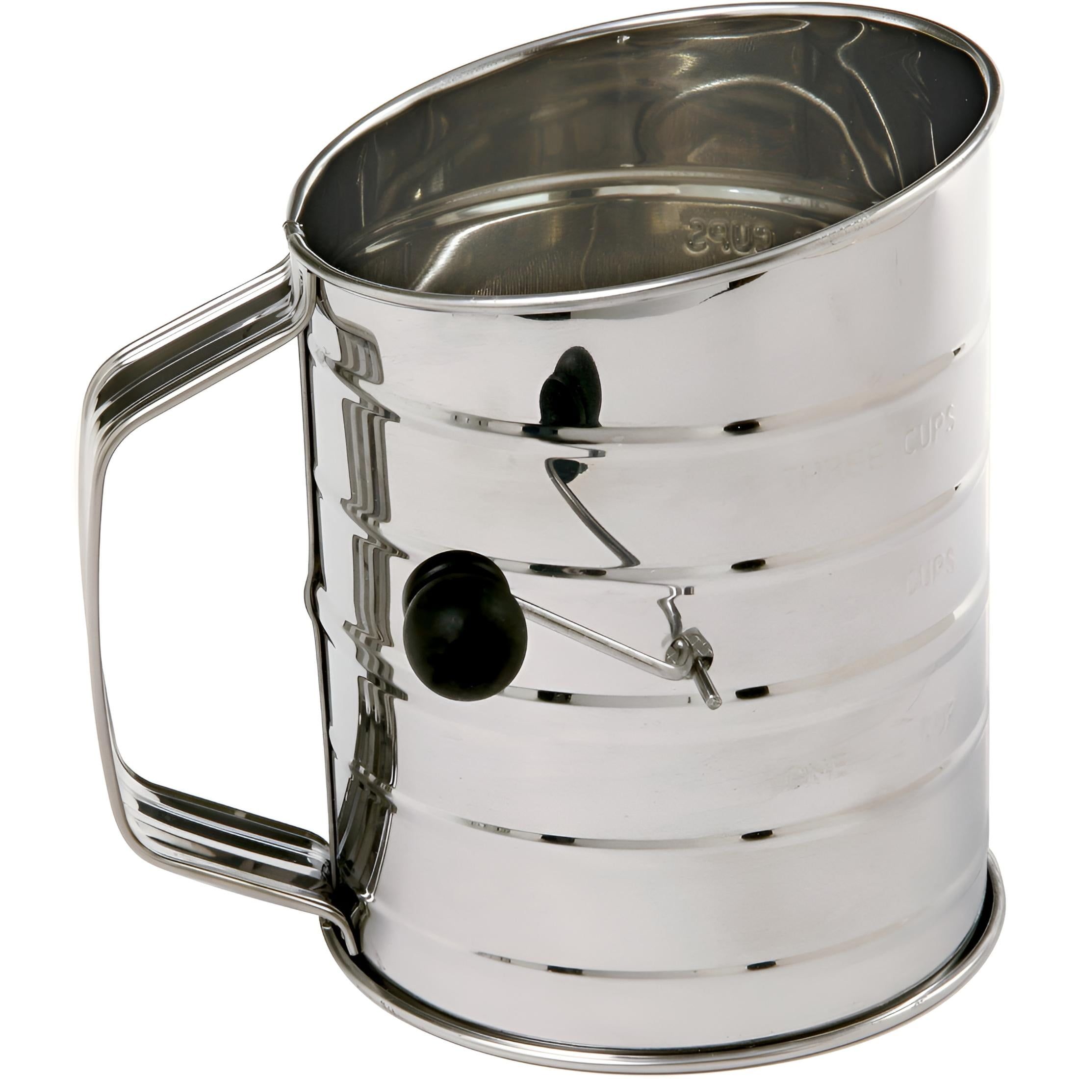 Silver Stainless Steel 3-Cup Rotary Hand Crank Flour Sifter