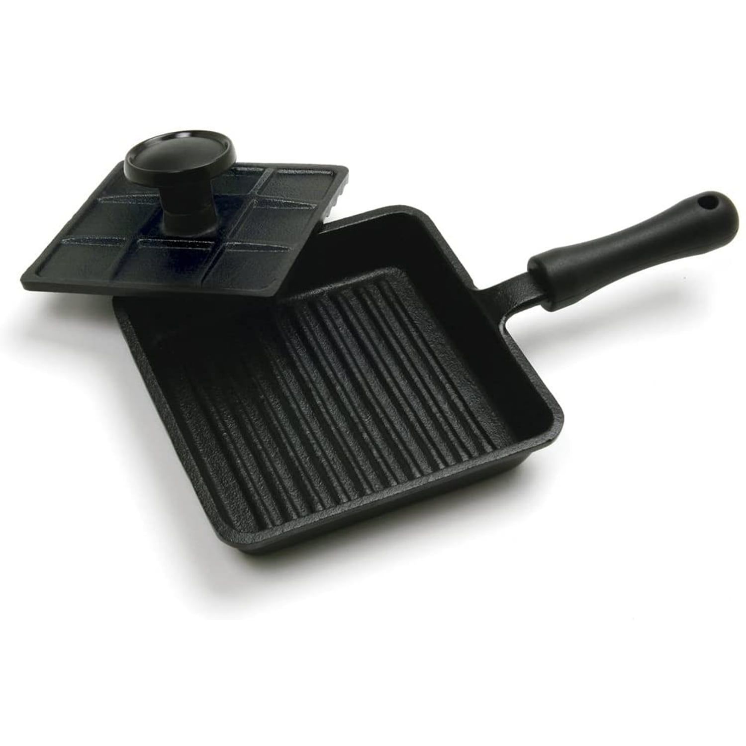 Mini Black Cast Iron Panini Pan with Press