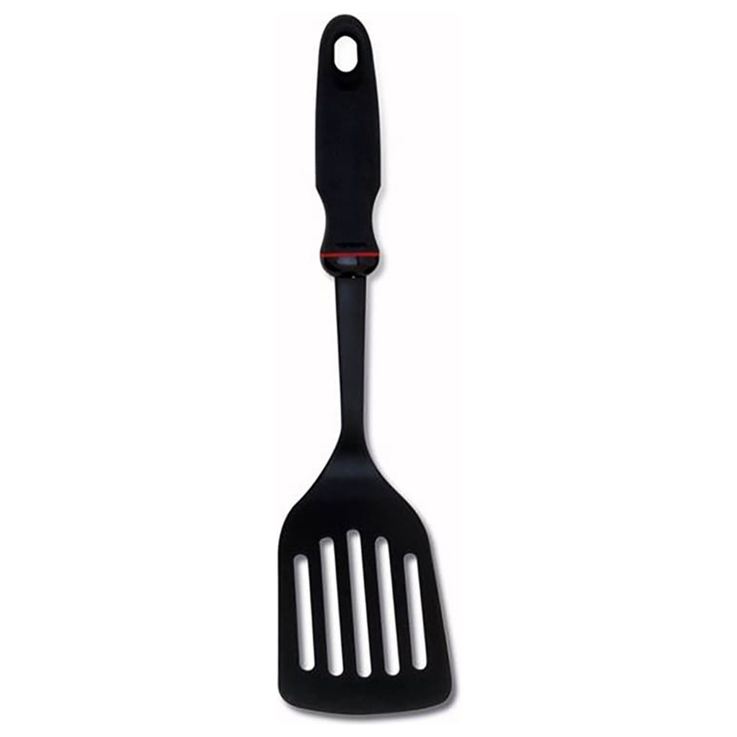 Black High-Heat Nylon Slotted Turner with Ergonomic Handle