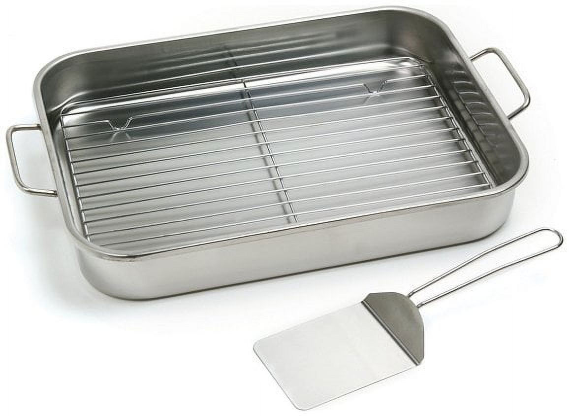 Stainless Steel Roaster Pan with Rack and Spatula