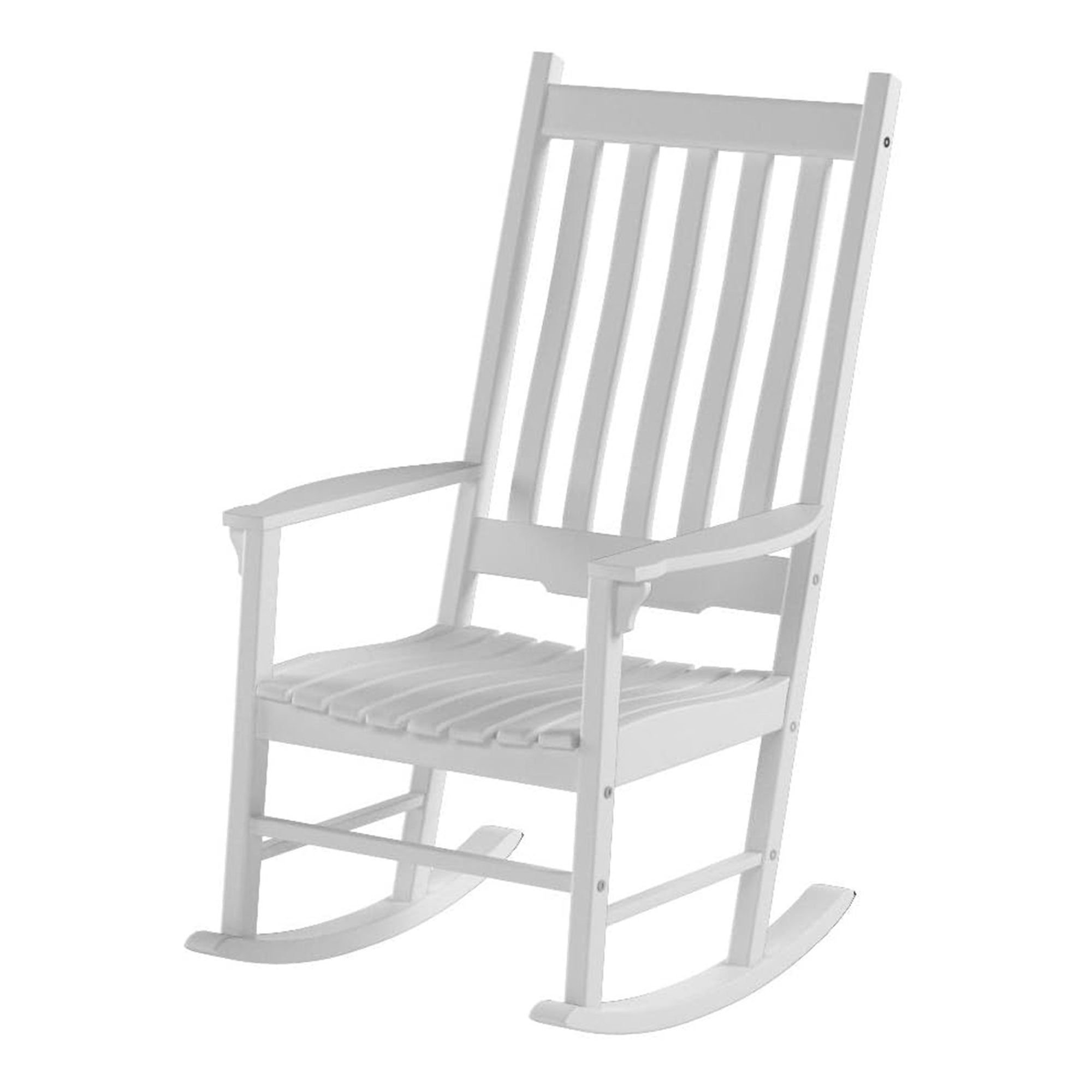 White Acacia Wood Outdoor Rocking Chair with Slatted Back