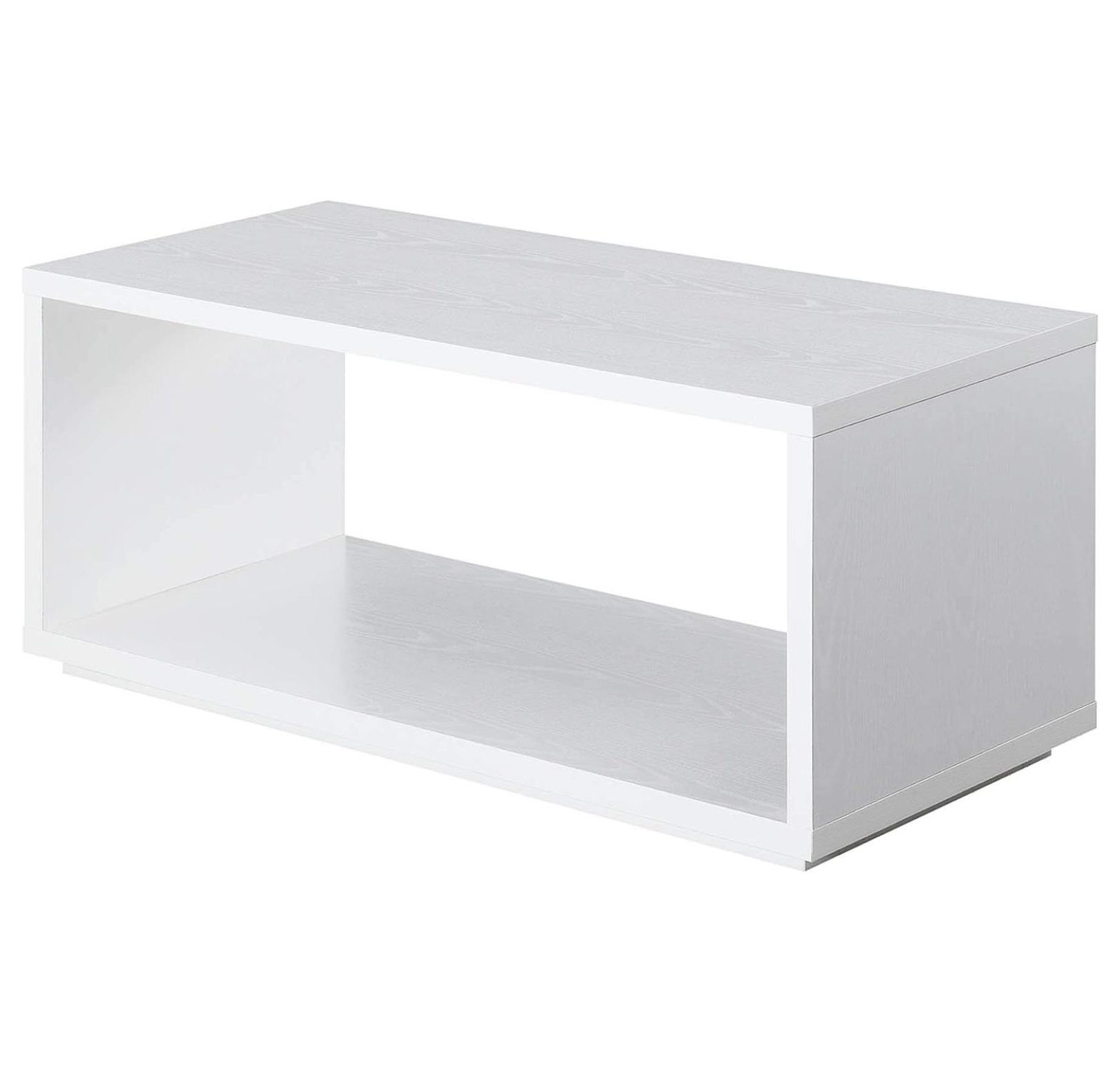 Simplistic White Rectangular Coffee Table with Open Shelf