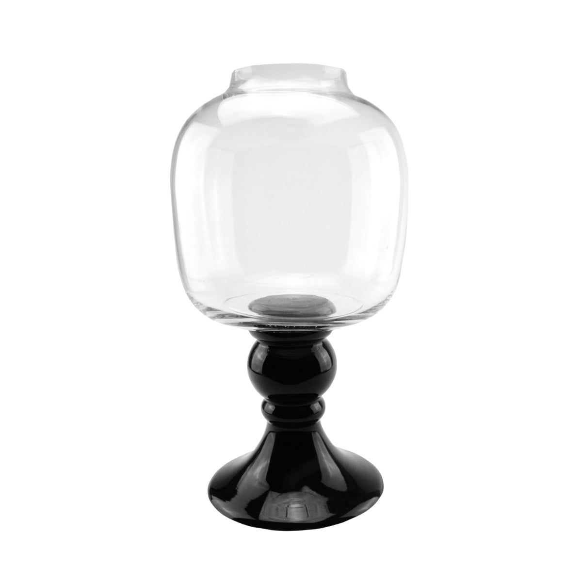 17.75" Clear and Black Glass Pedestal Hurricane Candle Holder