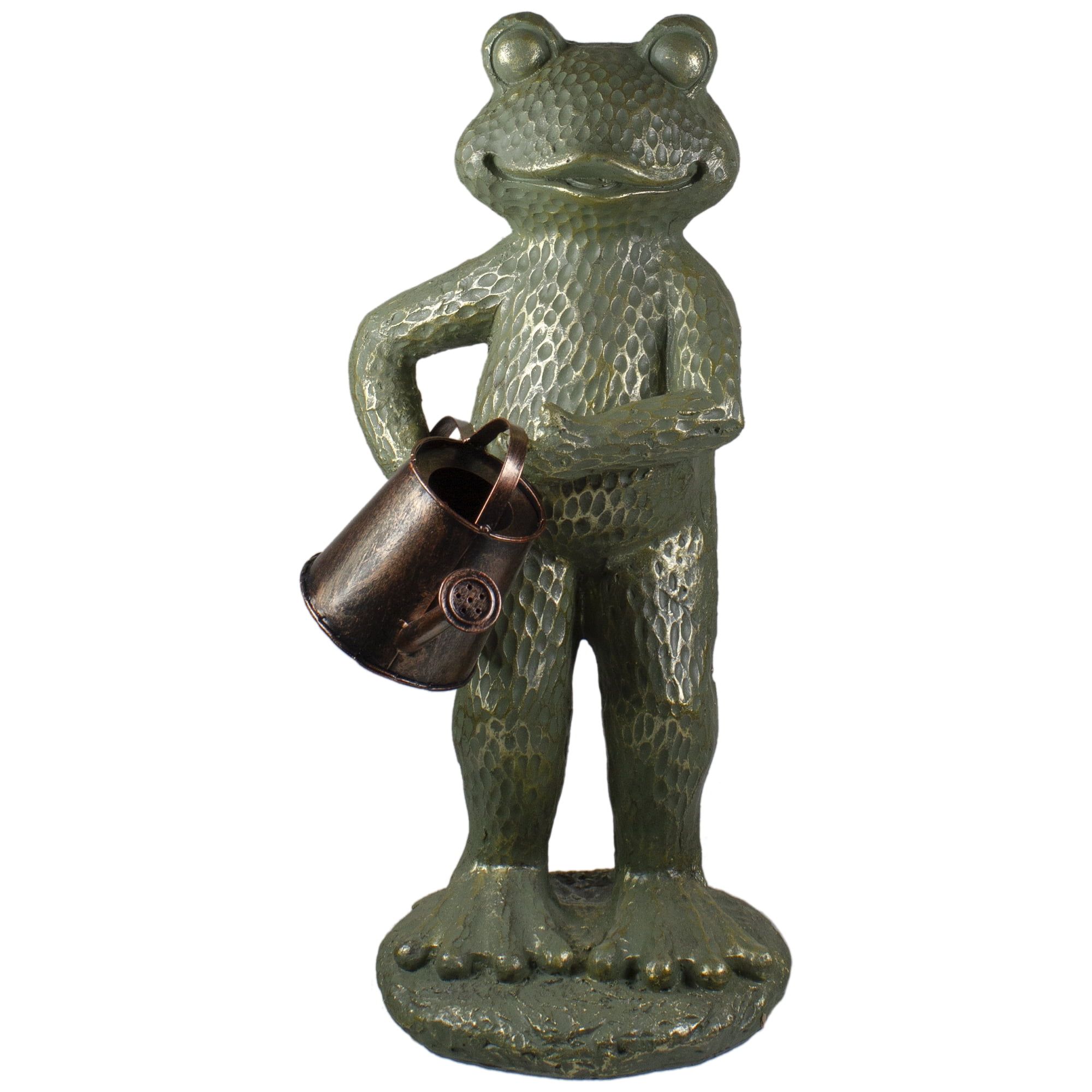 17" Gold Verdigris Frog with Watering Can Garden Statue