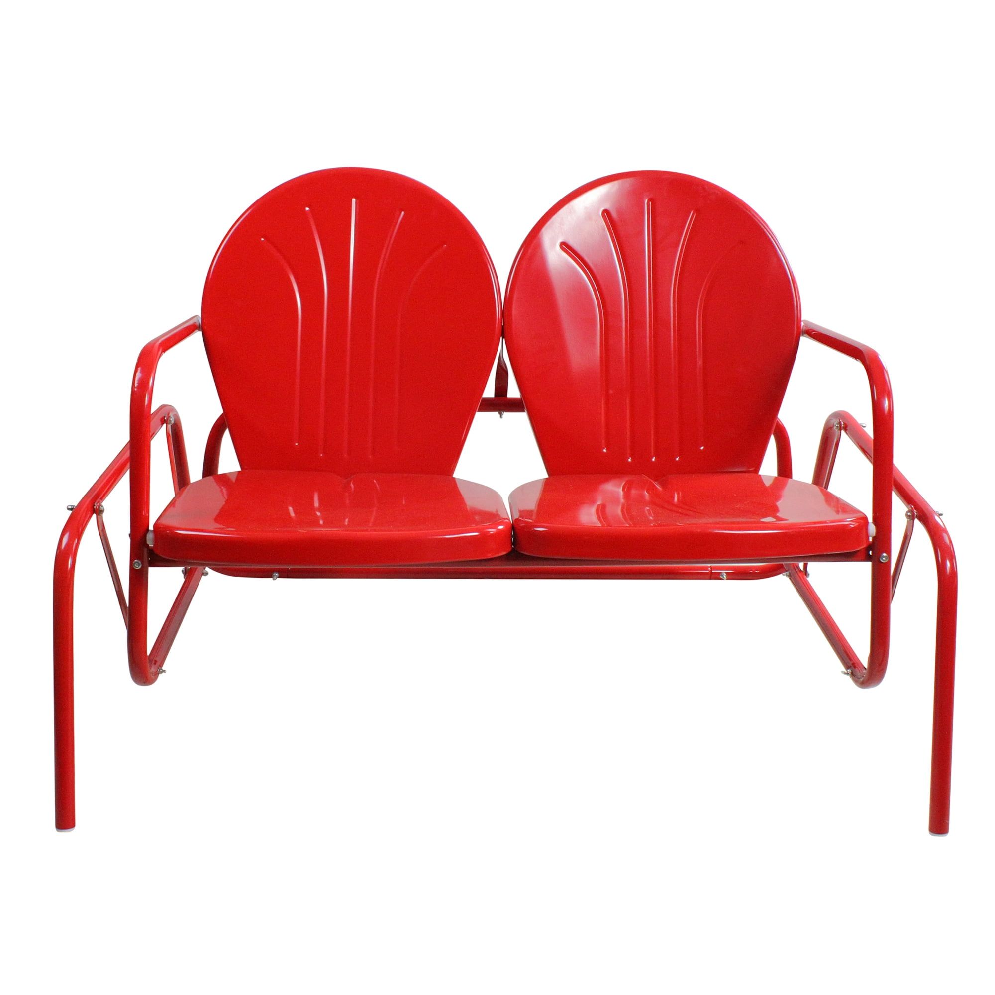 Retro Red Alloy Steel Outdoor Tulip Double Glider Chair