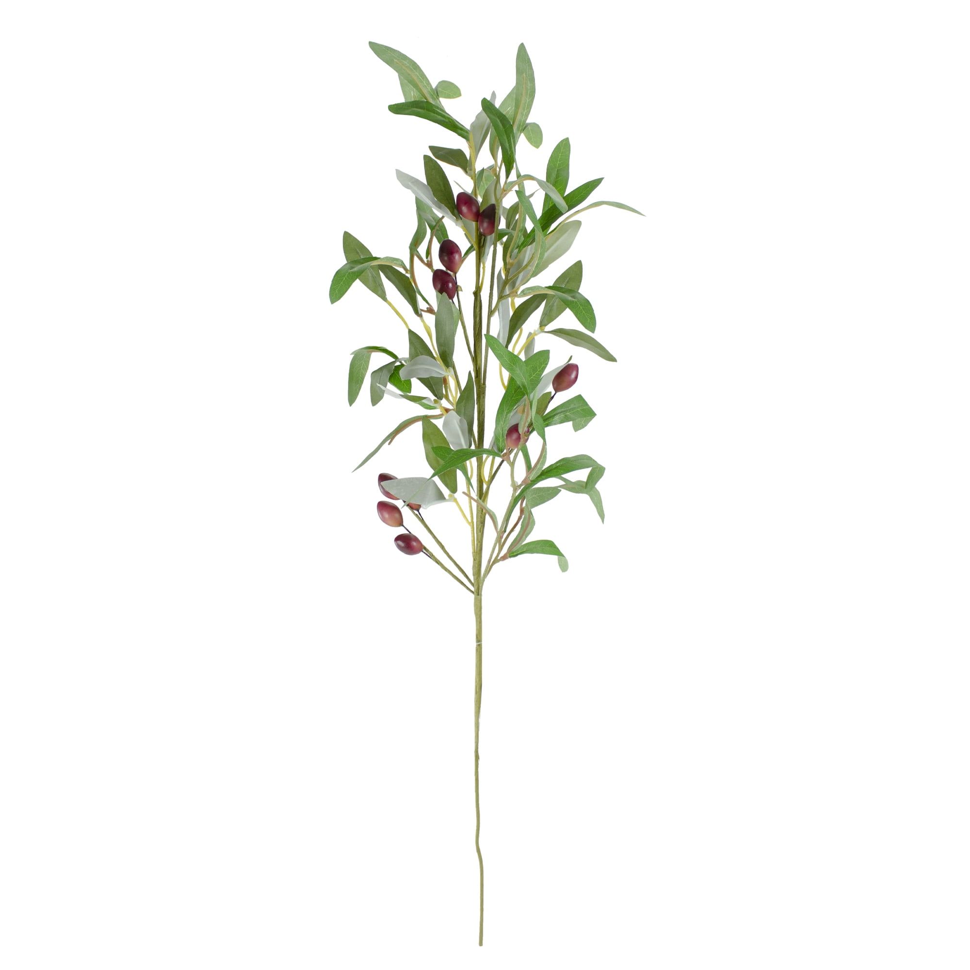 Mediterranean Olive Branch Spray 28" with Green Leaves & Brown Olives