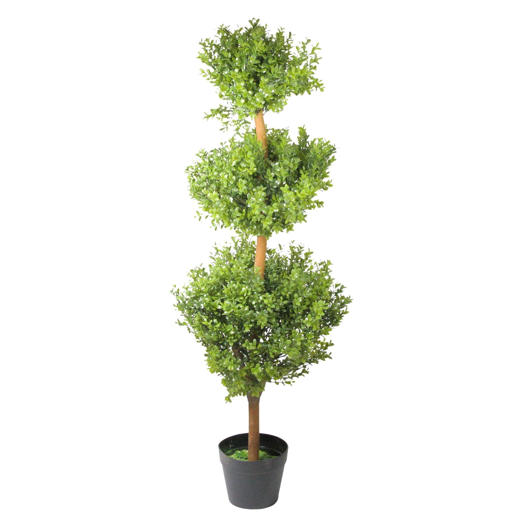 Festive Boxwood Triple Ball Topiary Tree in Pot, 46.5" Green