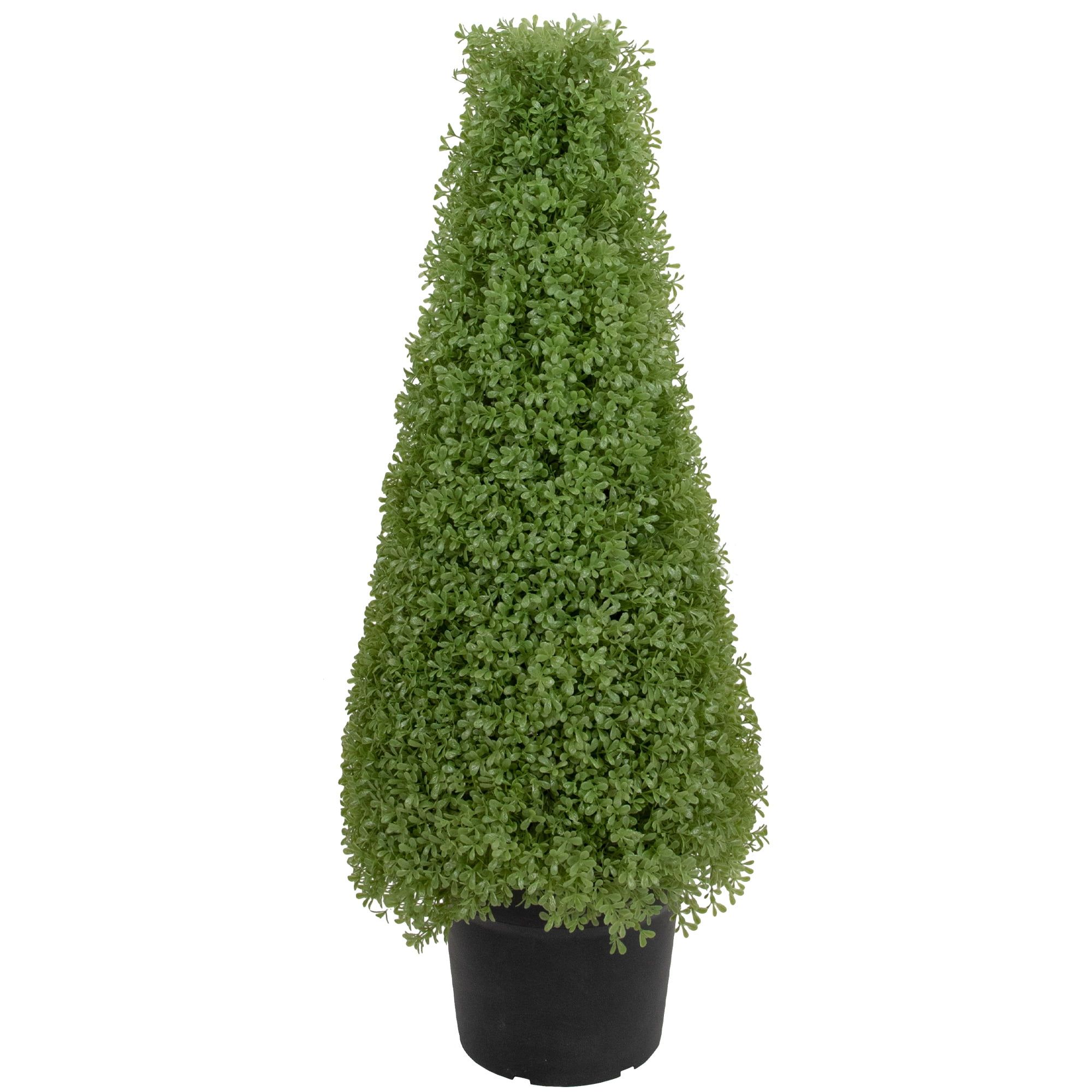 36" Green Plastic Boxwood Cone Topiary with Black Pot