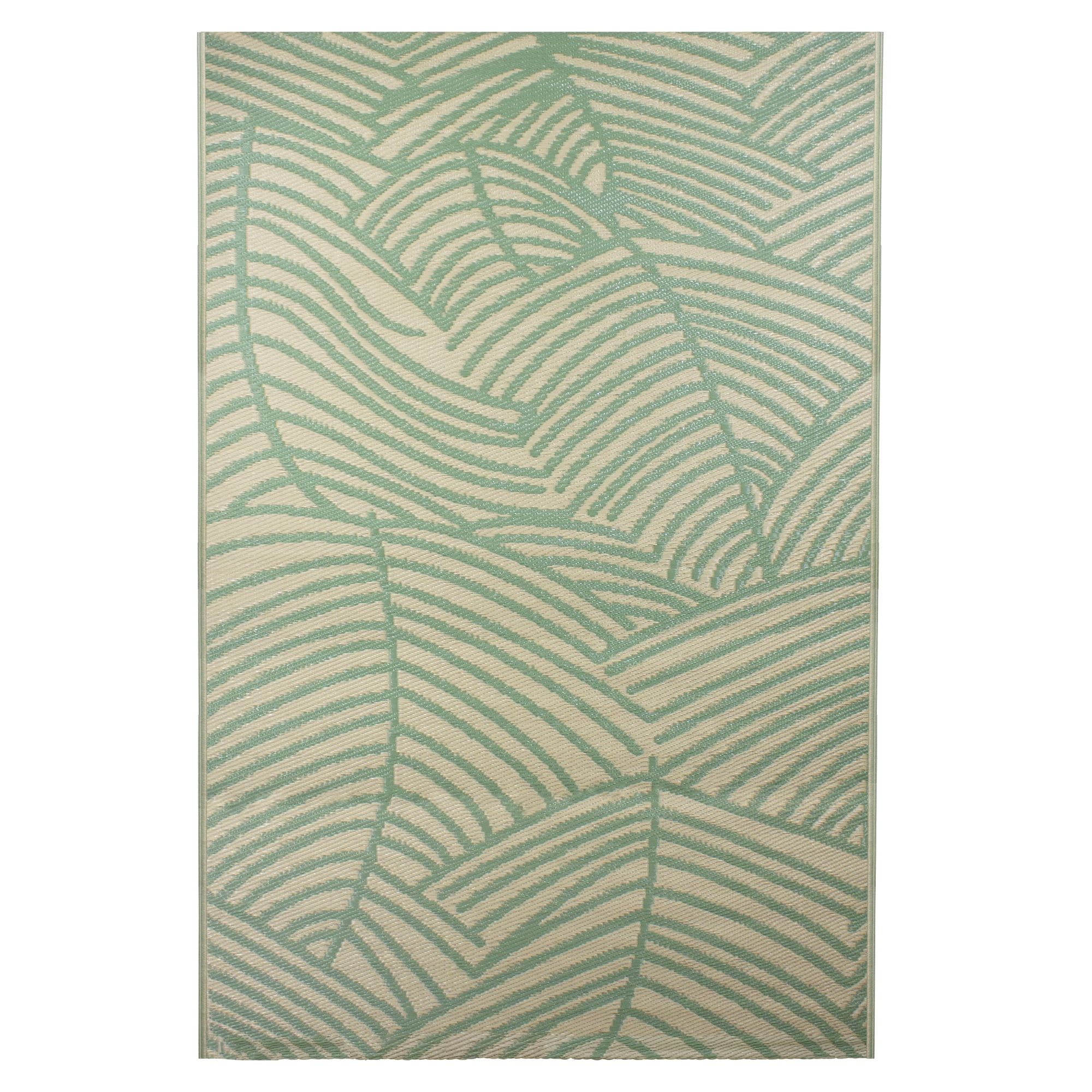 Leaf Harmony 4' x 6' Green and Beige Synthetic Area Rug